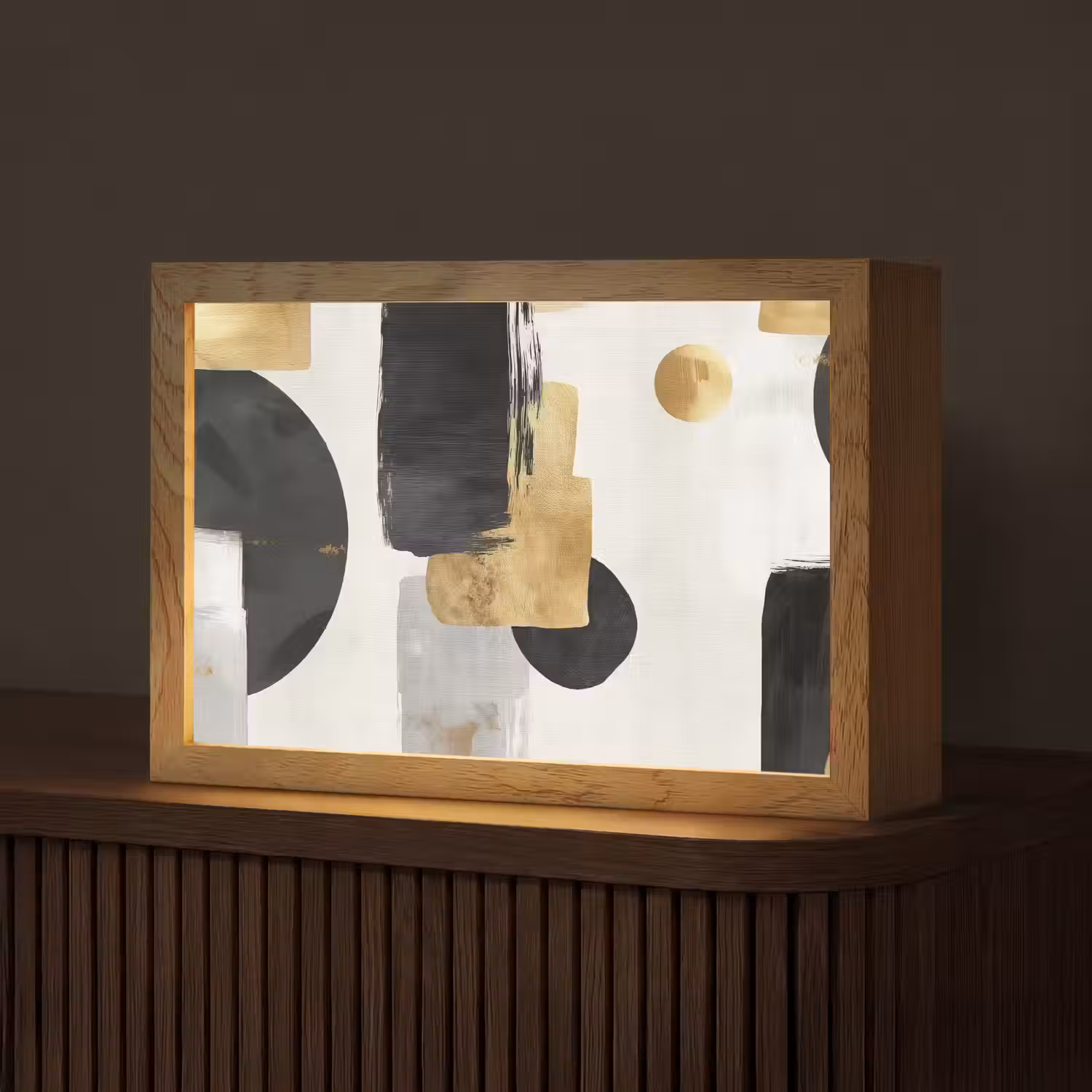 Goud - Rechthoeken - Cirkels - Abstract Light Box met kabel (Tafellamp) klein -z3d_website