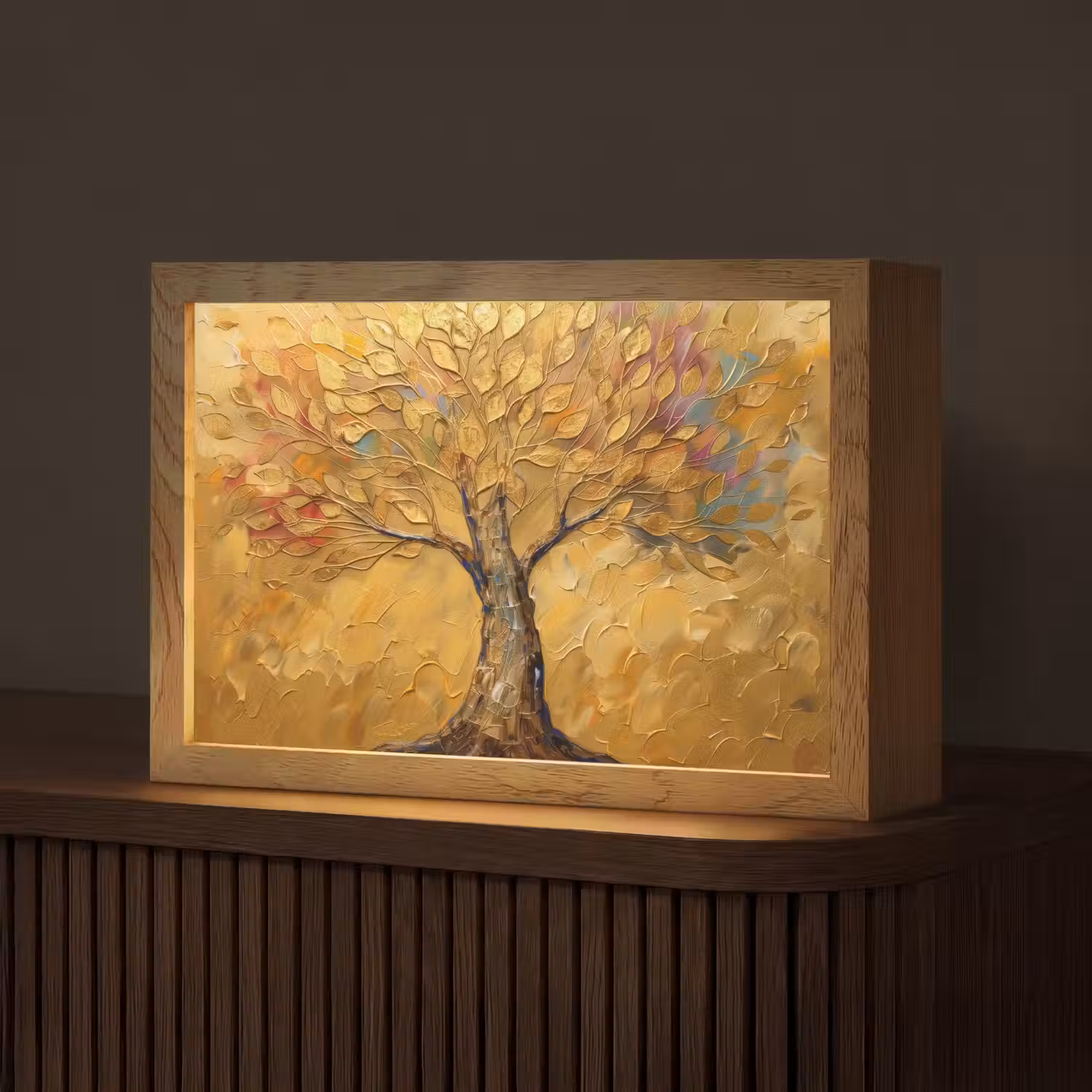 Goud - Boom - Abstract - Modern Light Box met kabel (Tafellamp) klein -z3d_website