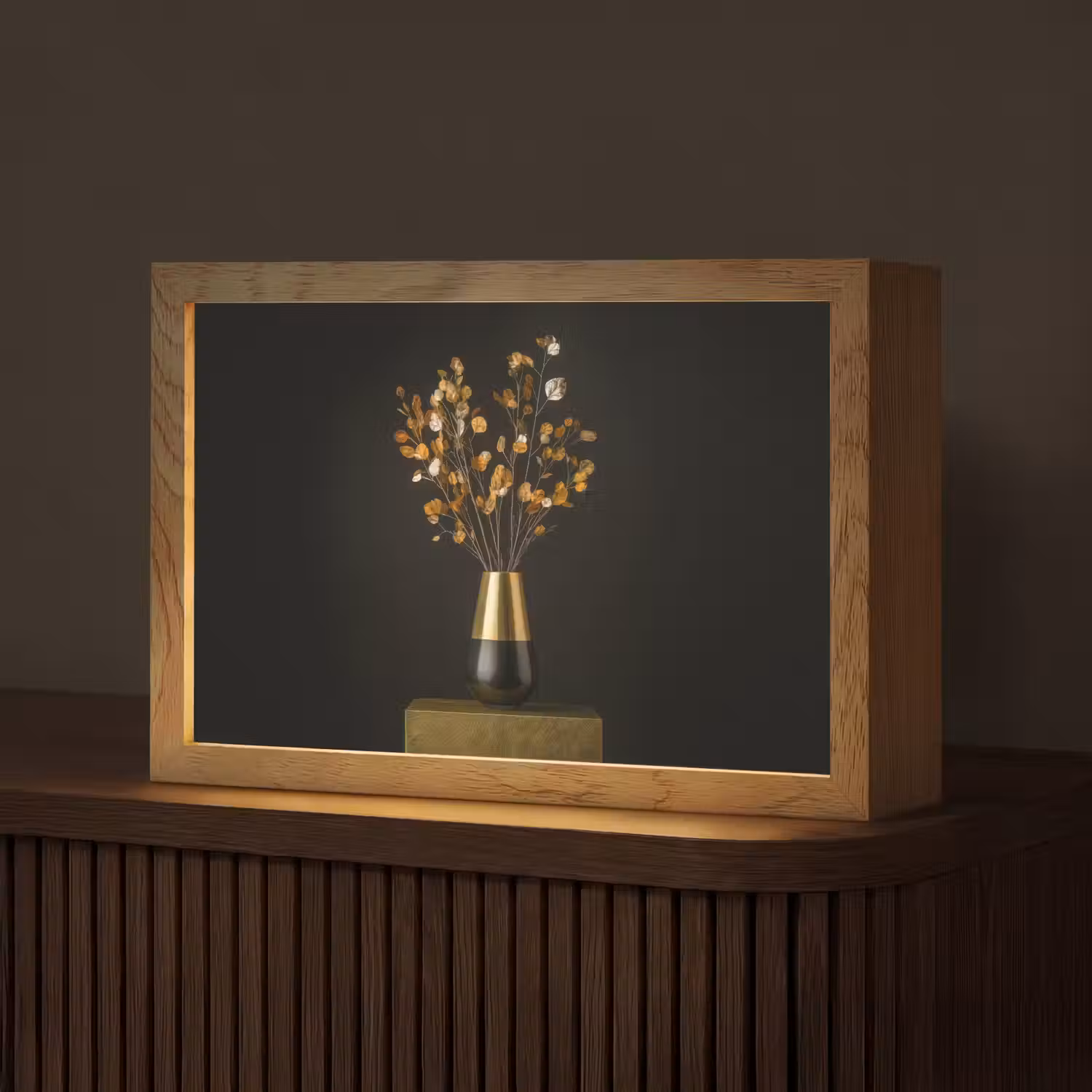 Goudbruine - Bladeren - Vaas - Herfstachtig Light Box met kabel (Tafellamp) klein -z3d_website