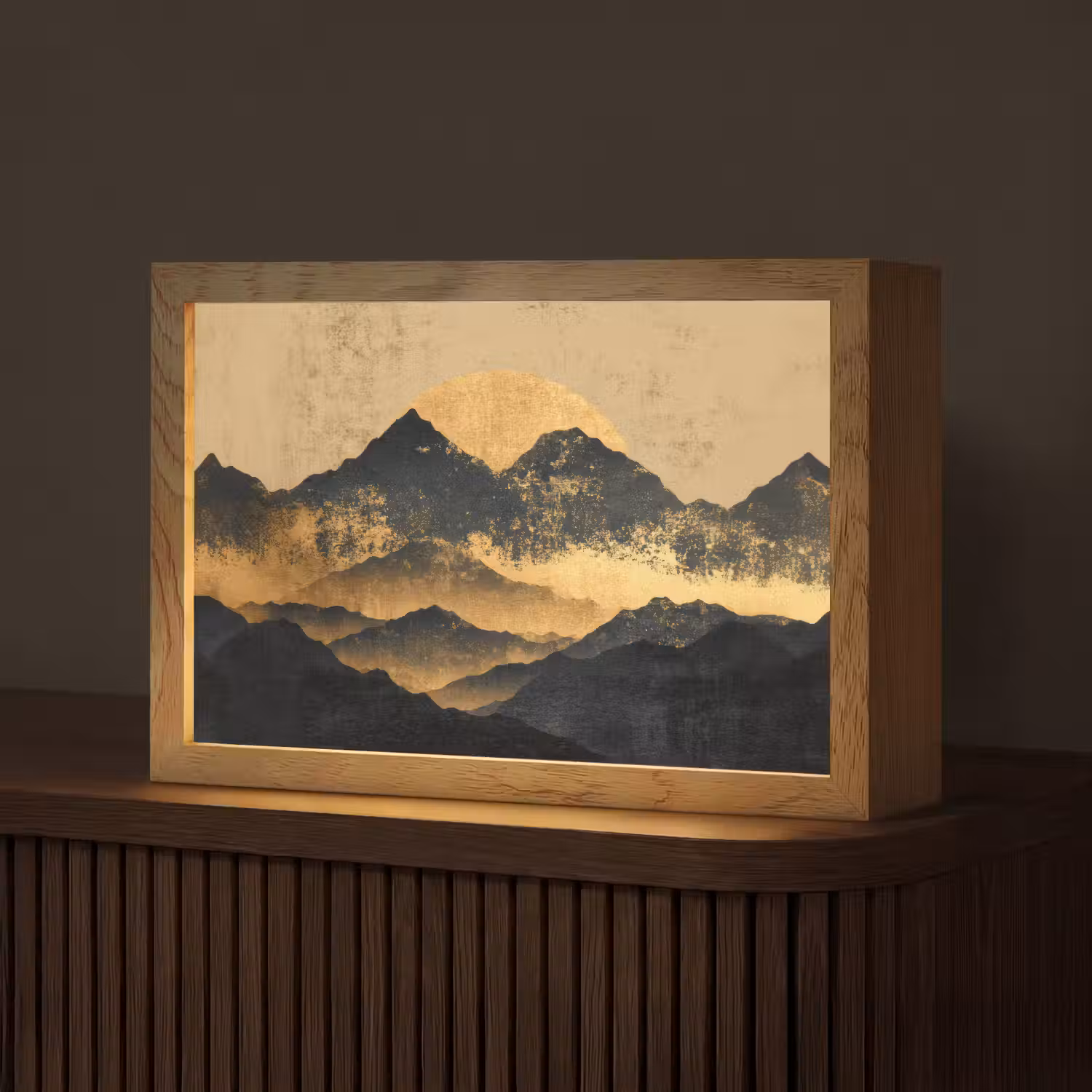 Gouden Bergen bij Maanlicht Light Box met kabel (Tafellamp) klein -z3d_website