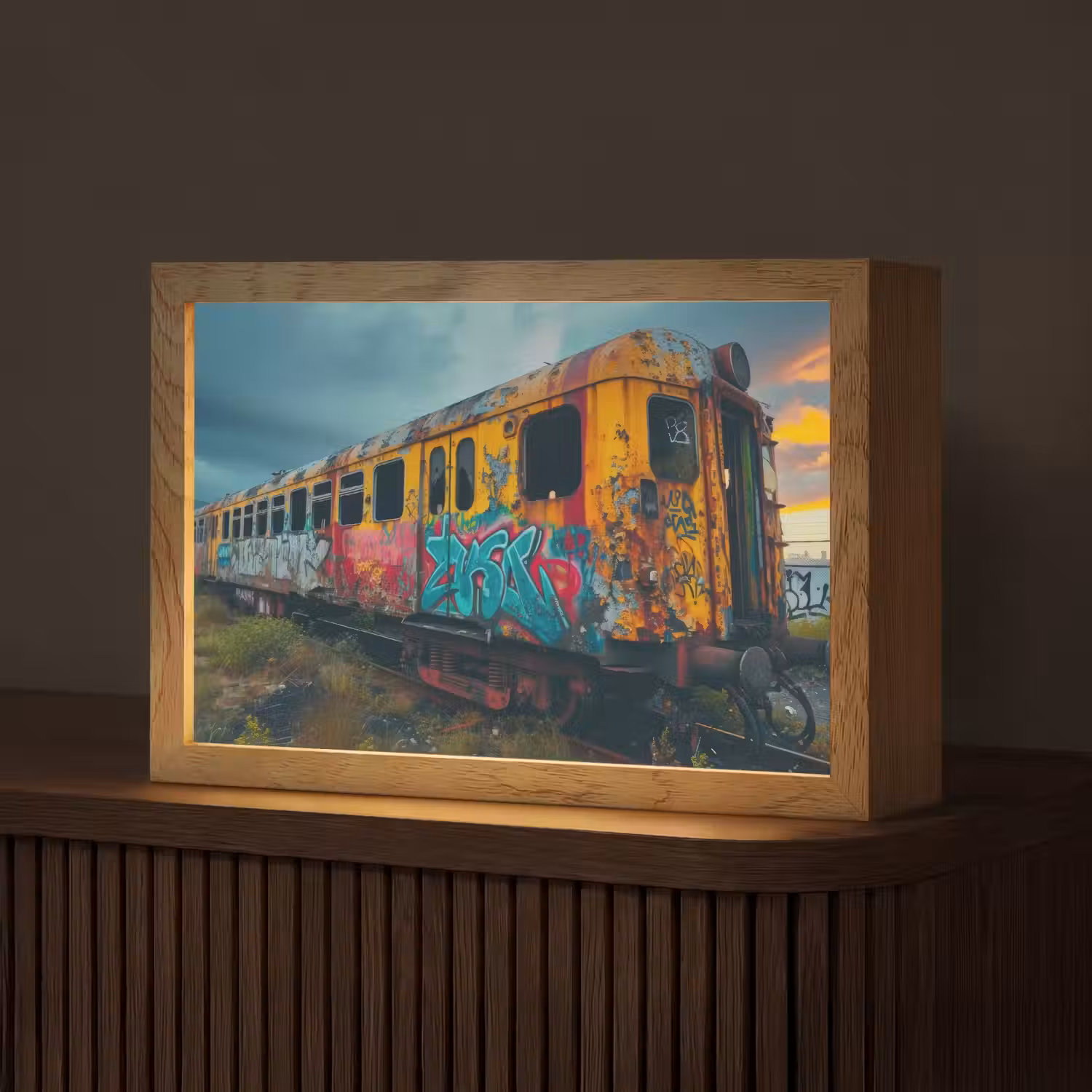 Graffiti - Verlaten trein - Street art Light Box met kabel (Tafellamp) klein -z3d_website