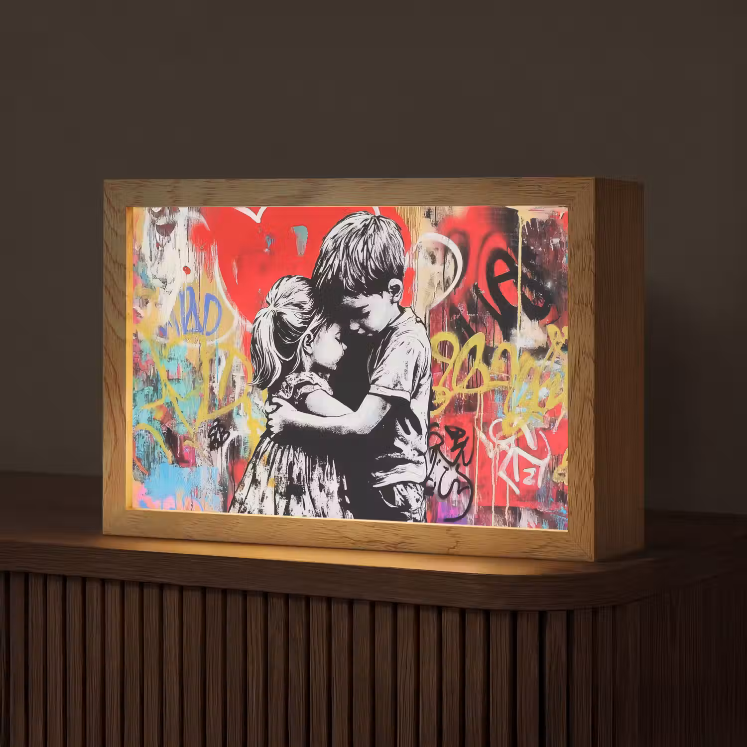 Graffiti - Zwart wit - Street art Light Box met kabel (Tafellamp) klein -z3d_website
