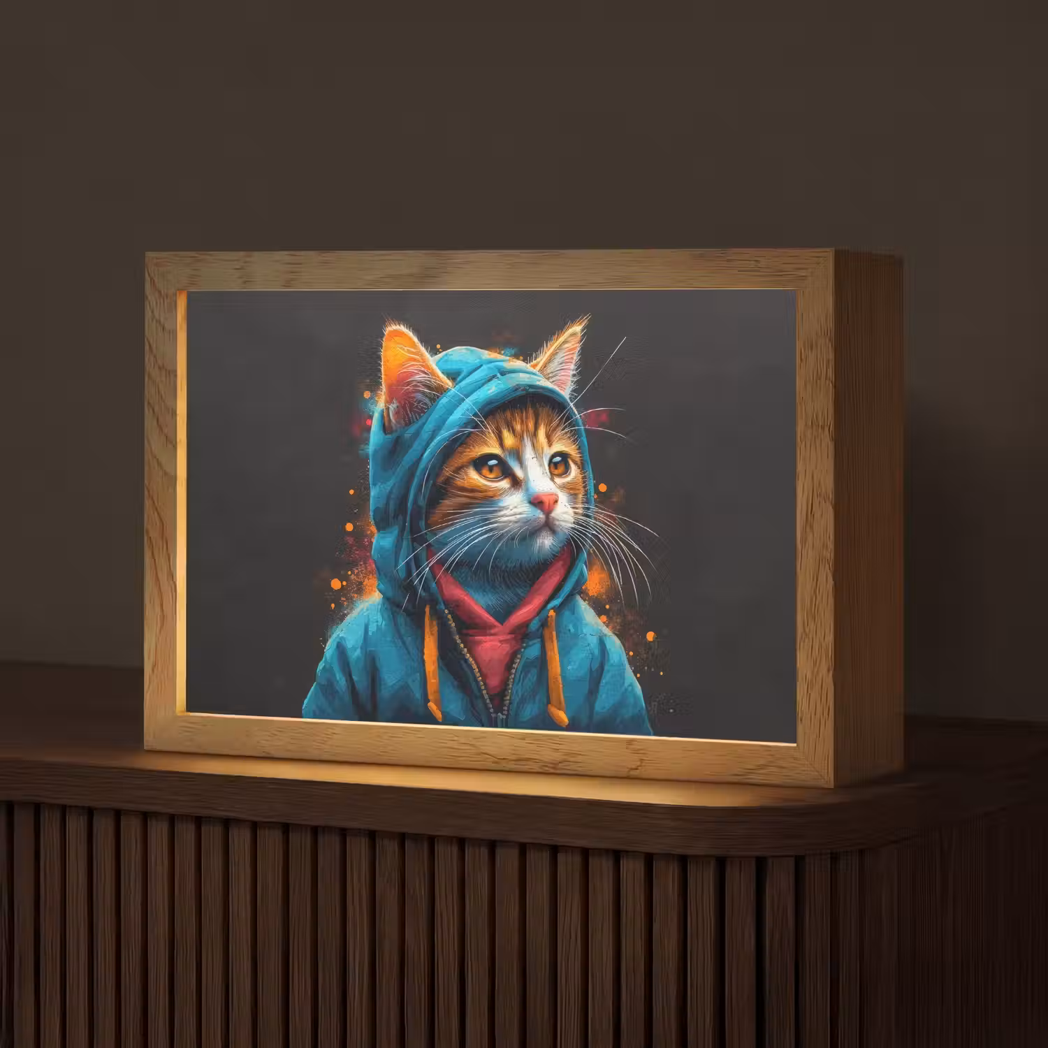 Graffiti - Kat - Zwart - Jas - Street art Light Box met kabel (Tafellamp) klein -z3d_website