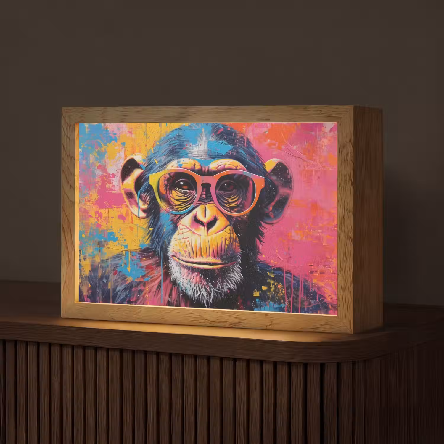 Graffiti - Chimpansee - Aap - Bril - Kleurrijk Light Box met kabel (Tafellamp) klein -z3d_website