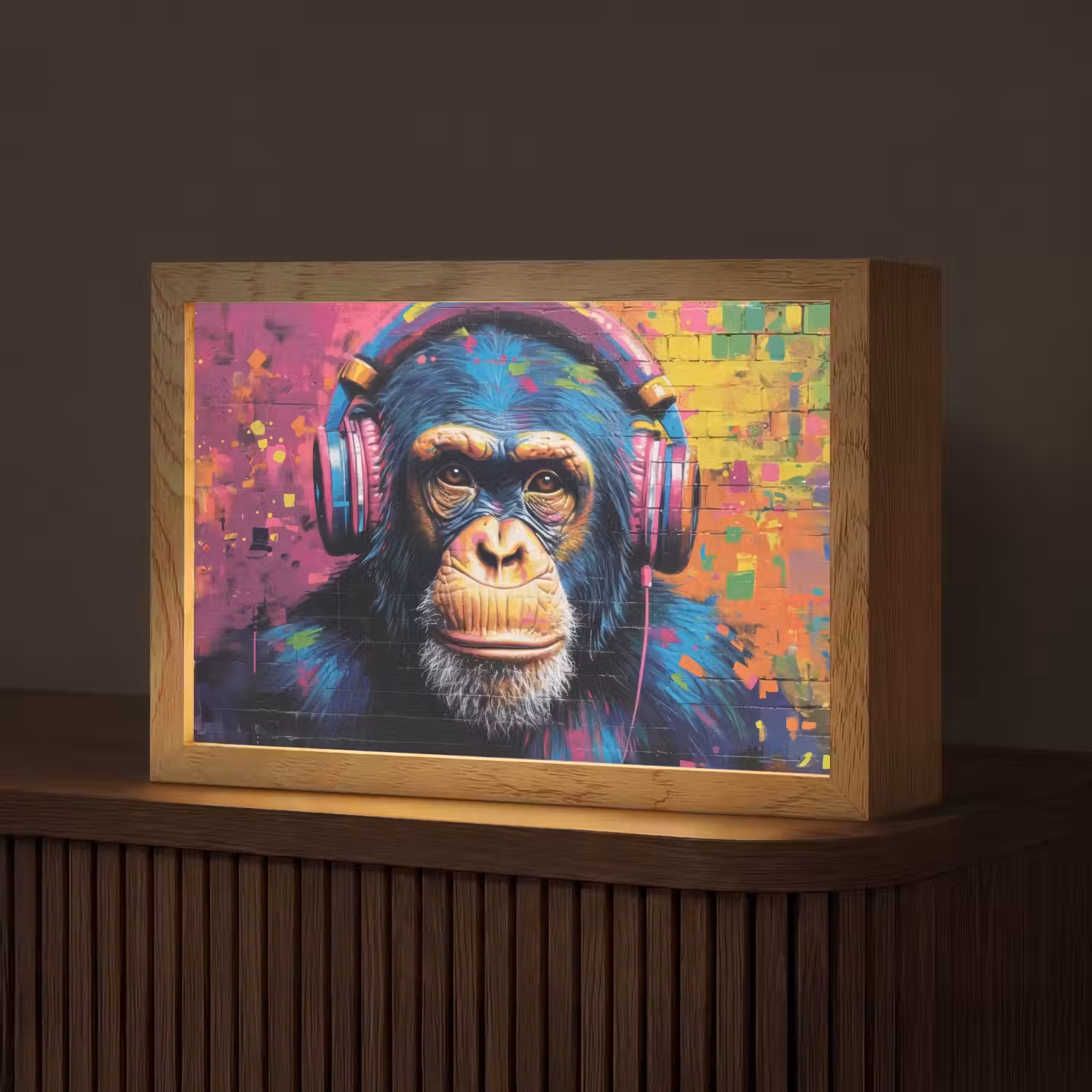 Graffiti - Chimpansee - Street art - Koptelefoon - Aap Light Box met kabel (Tafellamp) klein -z3d_website