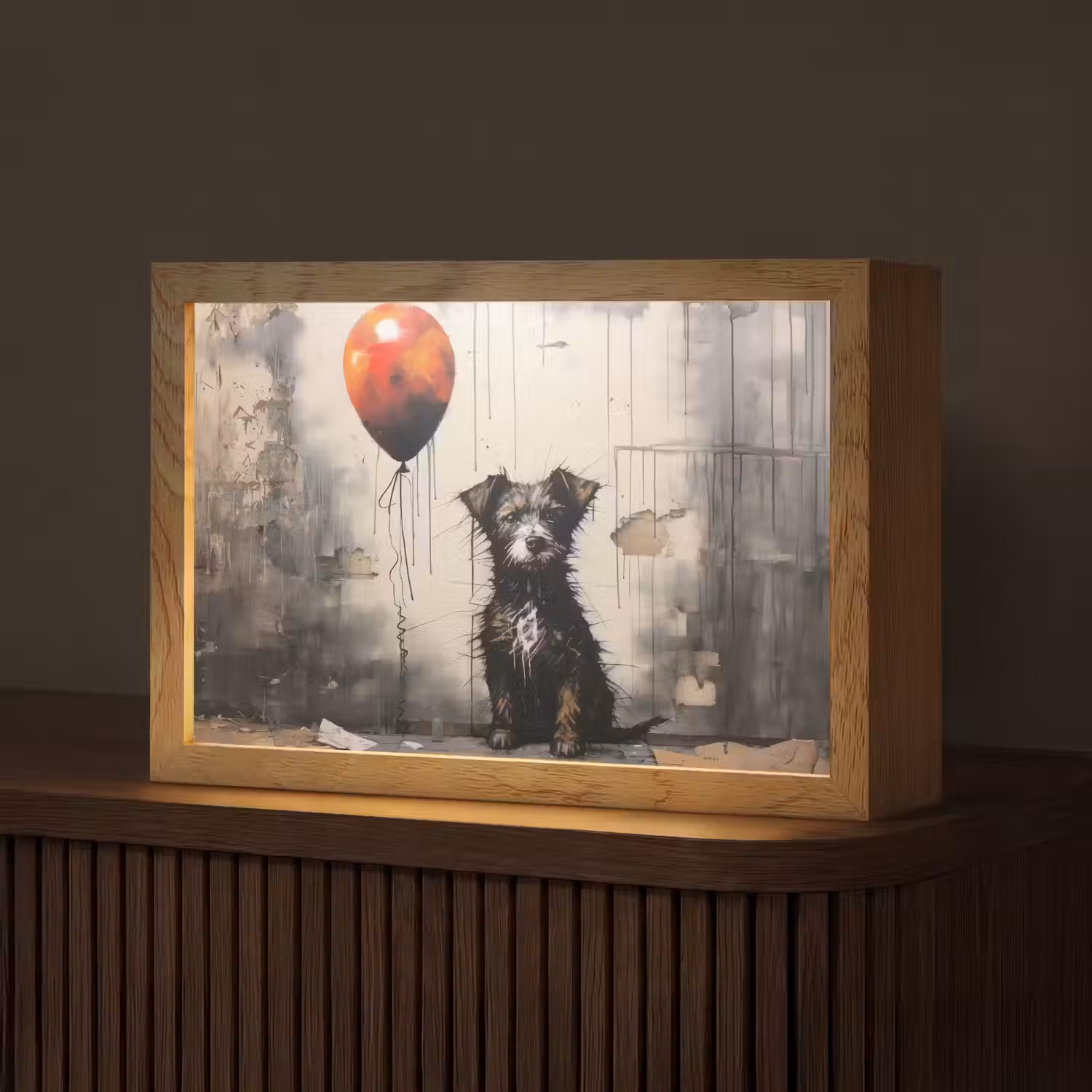 Graffiti - Hond - Ballon - Dieren Light Box met kabel (Tafellamp) klein -z3d_website
