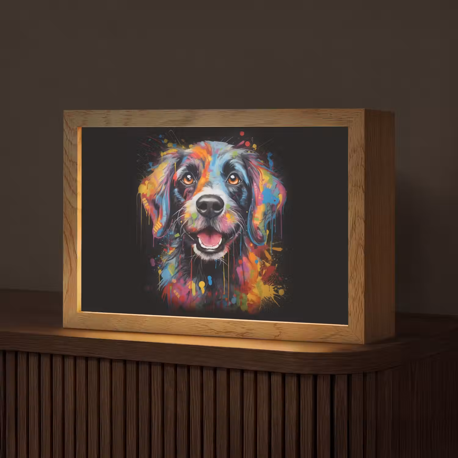 Graffiti - Hond - Zwart - Kleuren Light Box met kabel (Tafellamp) klein -z3d_website