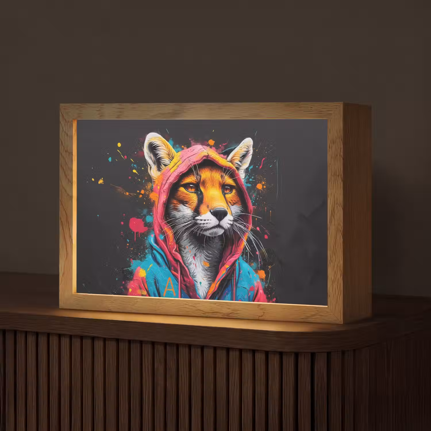 Graffiti - Vos - Jas - Pop art - Dieren Light Box met kabel (Tafellamp) klein -z3d_website