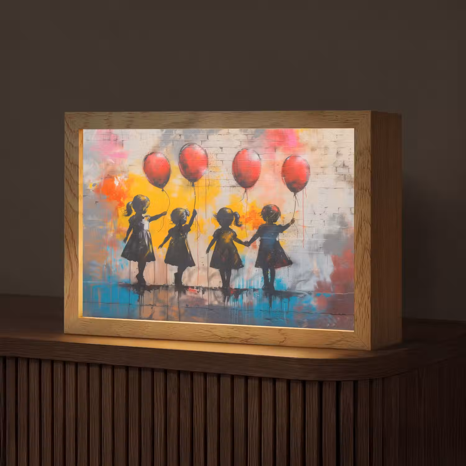 Graffiti - Kinderen - Street art - Ballon - Banksy Style Light Box met kabel (Tafellamp) klein -z3d_website