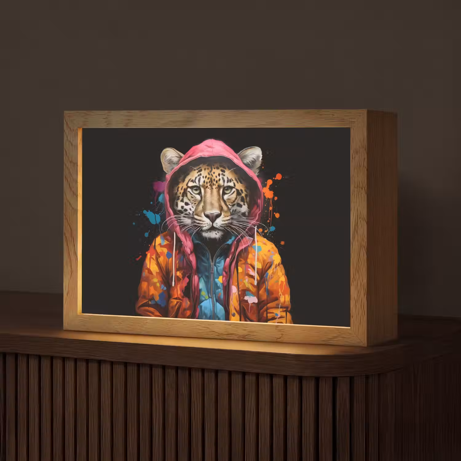 Graffiti - Luipaard - Zwart - Jas Light Box met kabel (Tafellamp) klein -z3d_website