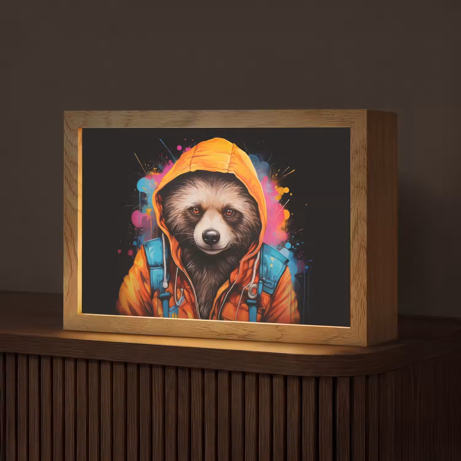 Graffiti - Wasbeer - Jas - Zwart Light Box met kabel (Tafellamp) klein -z3d_website