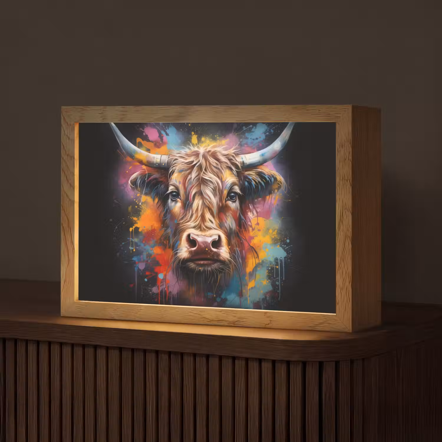 Graffiti - Schotse hooglander - Zwart - Koe Light Box met kabel (Tafellamp) klein -z3d_website