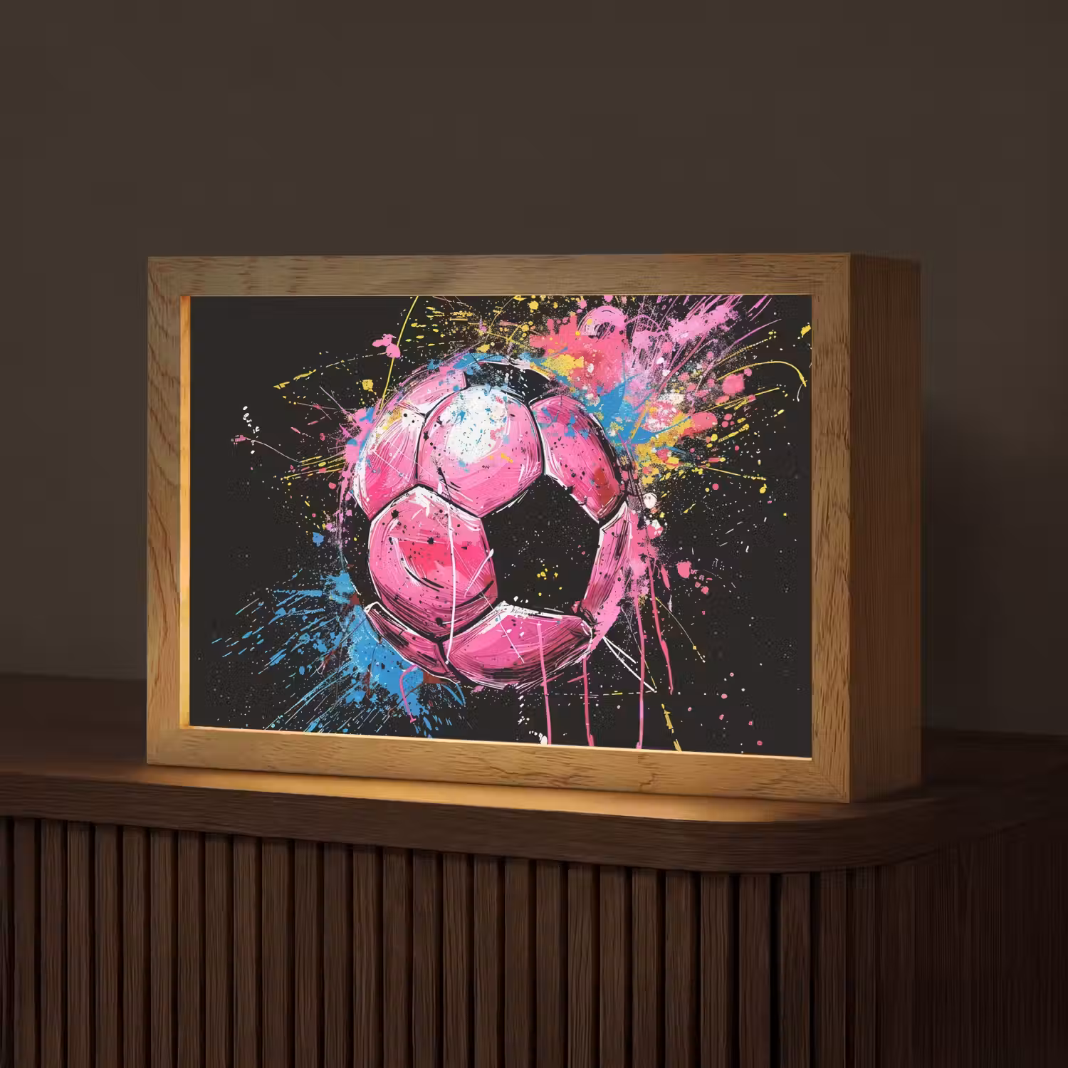 Graffiti - Sport - Voetbal - Bal - Roze Light Box met kabel (Tafellamp) klein -z3d_website