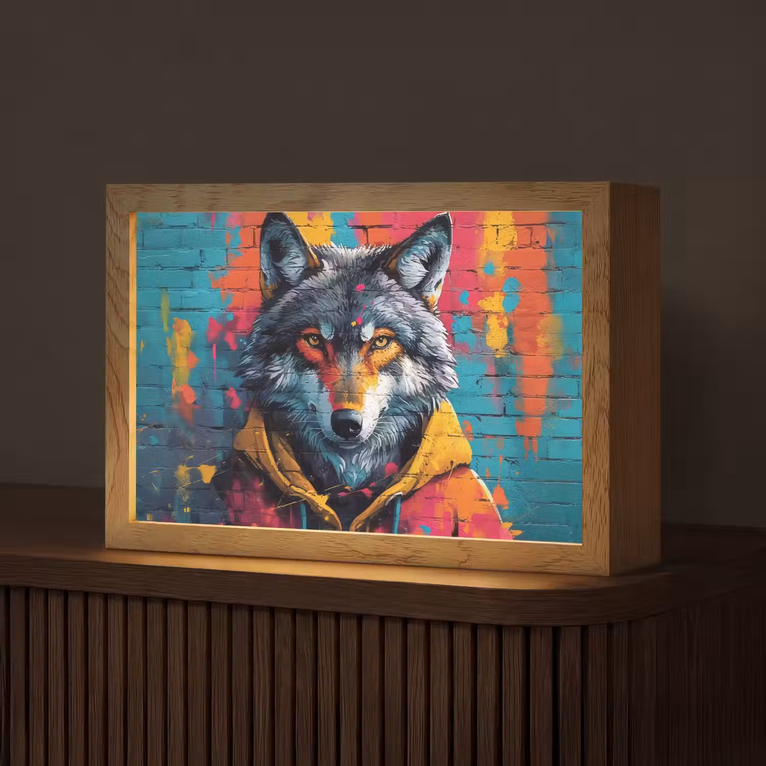 Graffiti - Wolf - Street art - Blauw Light Box met kabel (Tafellamp) klein -z3d_website