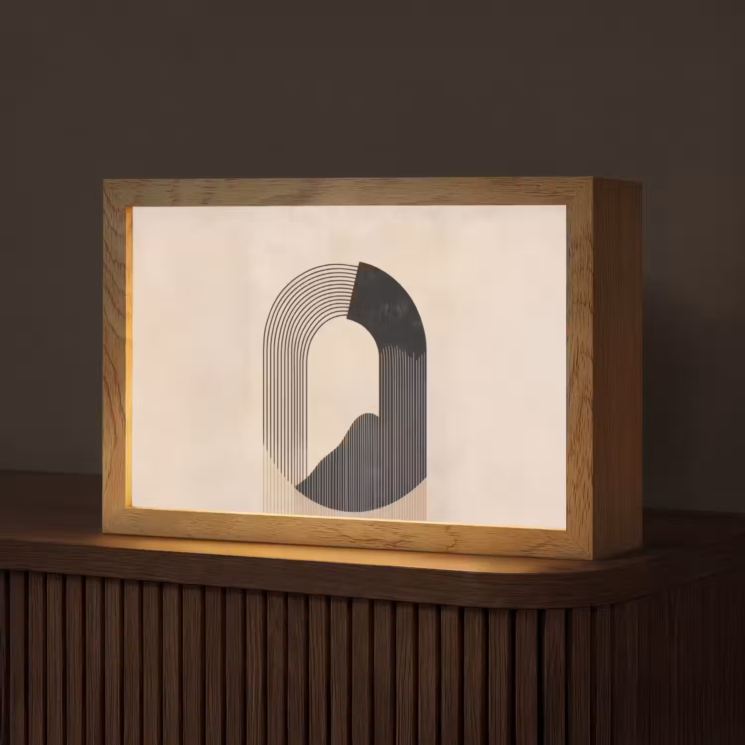 Grafisch gebogen motief - Beige Light Box met kabel (Tafellamp) klein -z3d_website