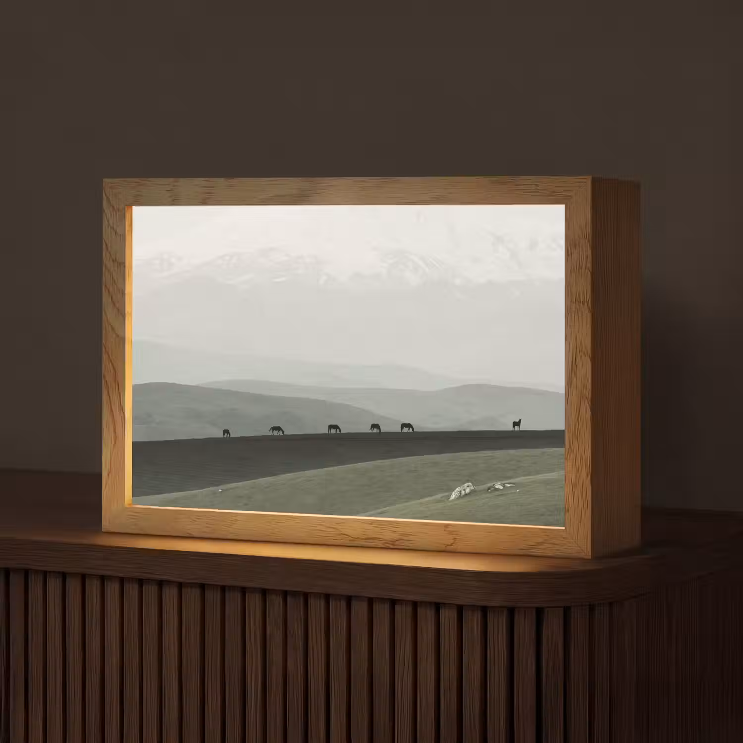 Grijs - Berg - Paarden Light Box met kabel (Tafellamp) klein -z3d_website