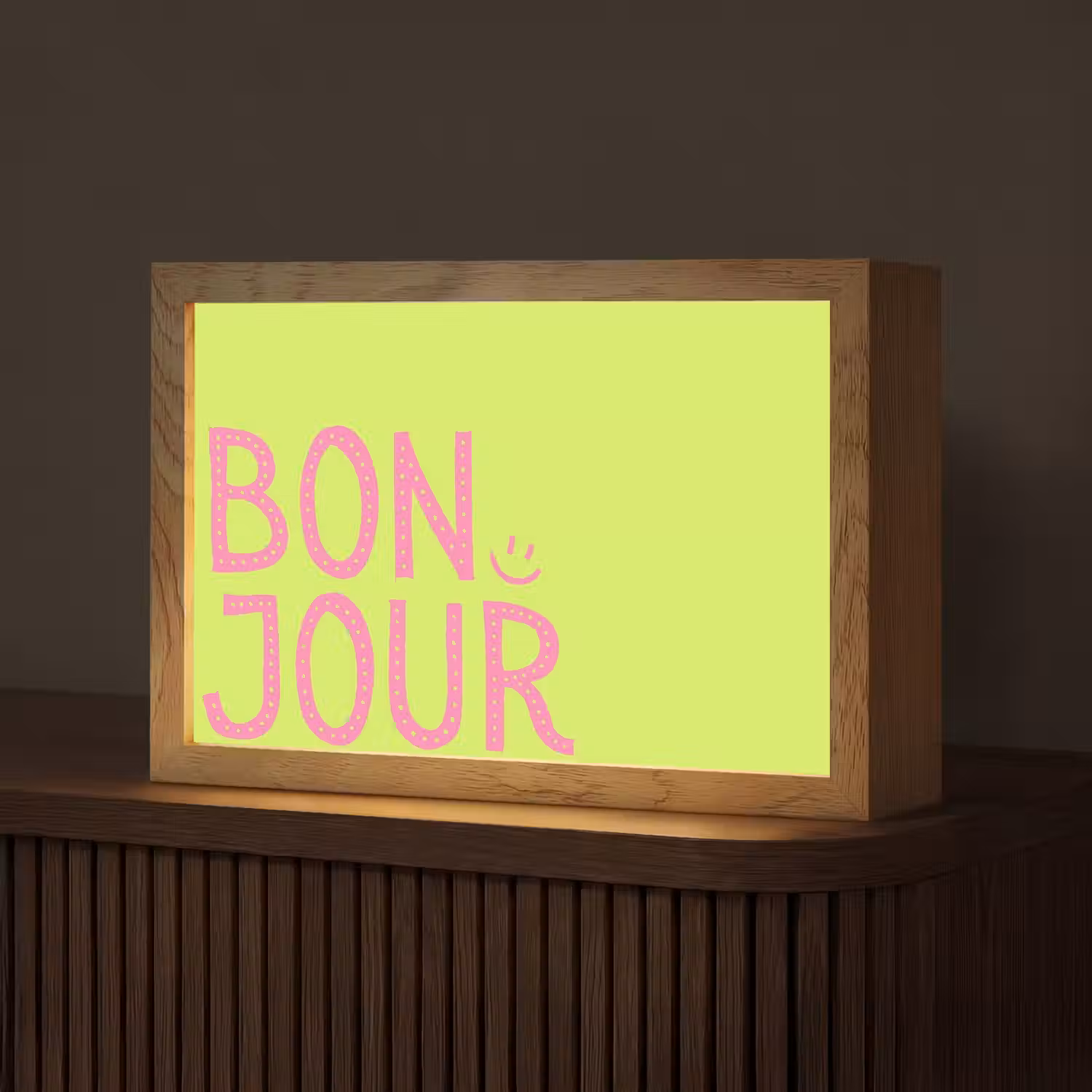 Groen - Smiley - Bonjour - Roze Light Box met kabel (Tafellamp) klein -z3d_website