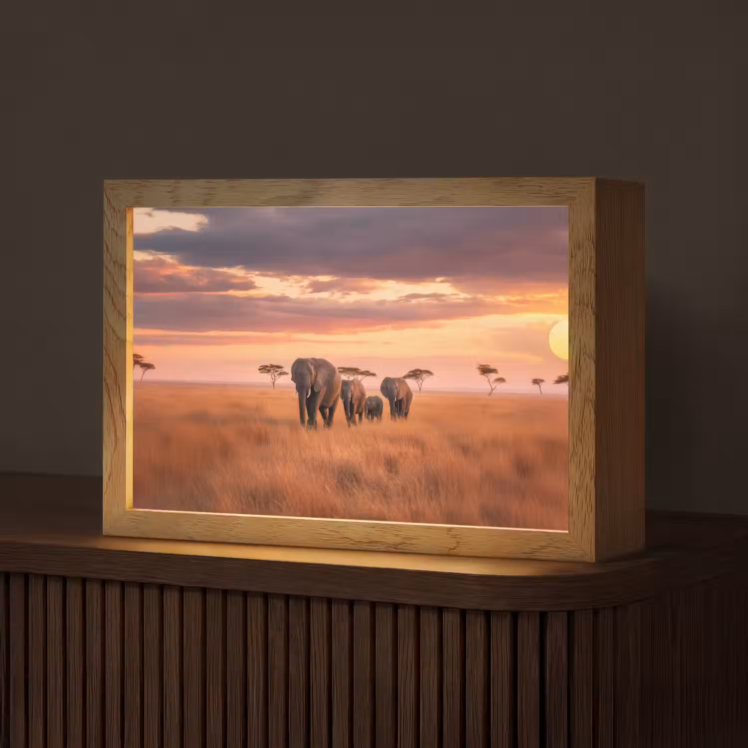 Groep olifanten - Open vlakte - Zon Light Box met kabel (Tafellamp) klein -z3d_website