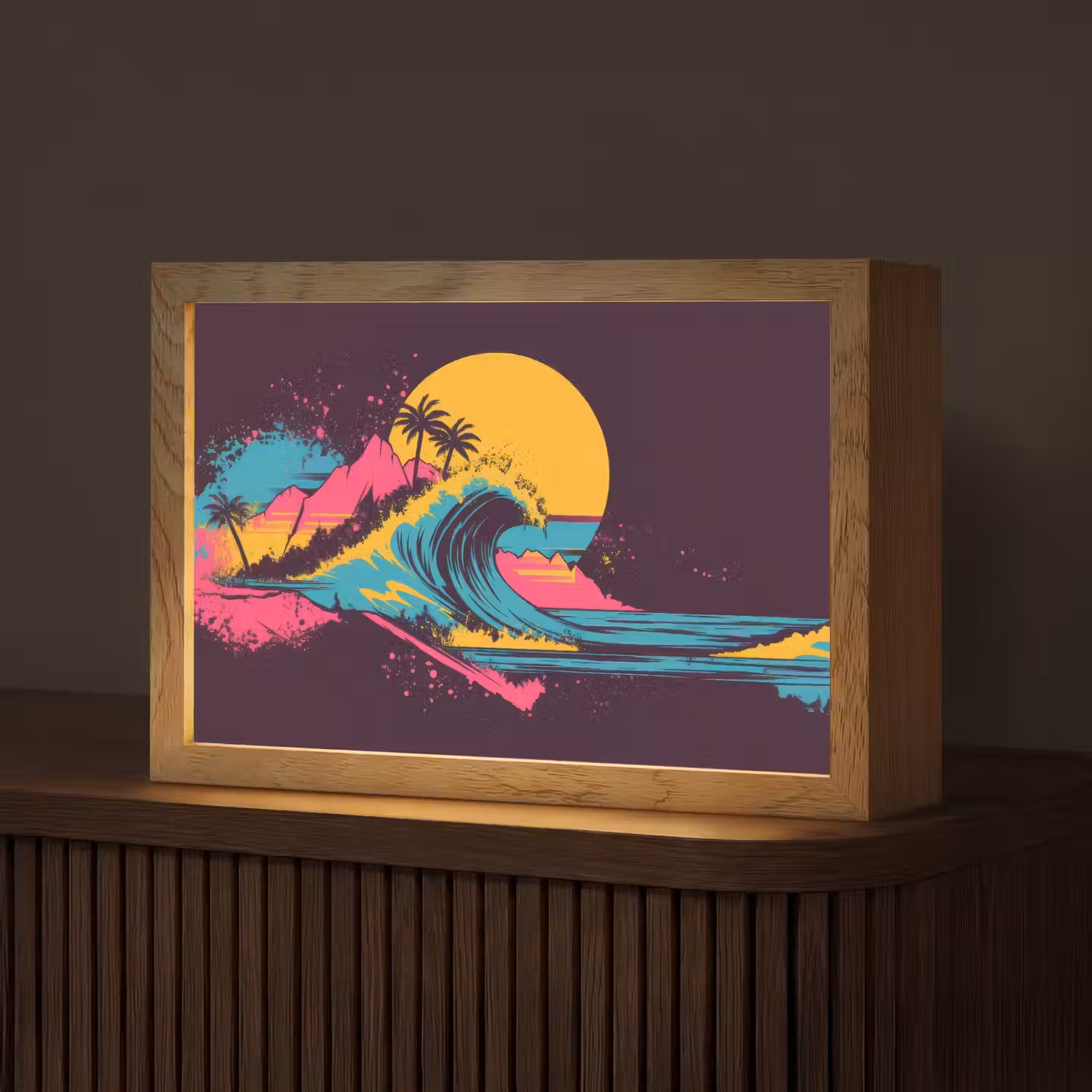 Golf - Kleurrijk - Zon - Palmbomen Light Box met kabel (Tafellamp) klein -z3d_website