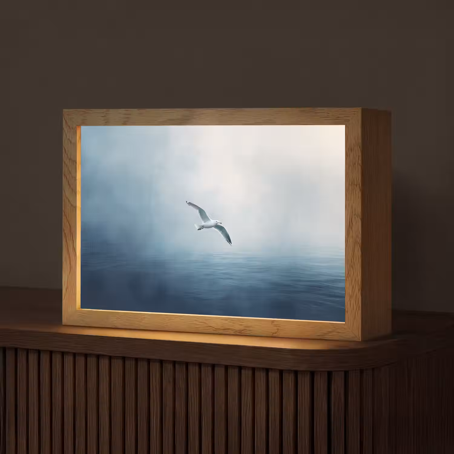 Meeuw - Wit - Zee - Mistig Light Box met kabel (Tafellamp) klein -z3d_website