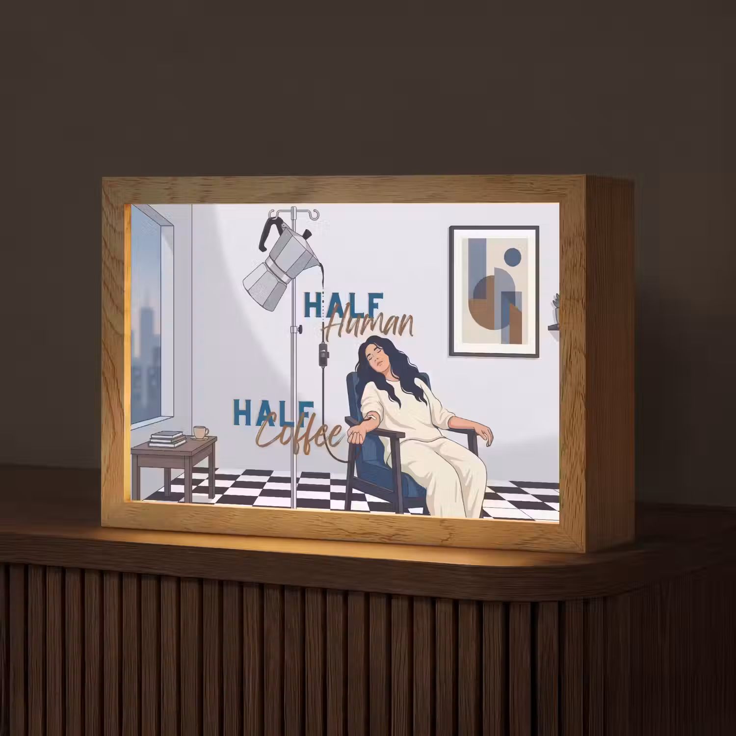 Half human, Half Coffee - Infuus - Koffie Light Box met kabel (Tafellamp) klein -z3d_website