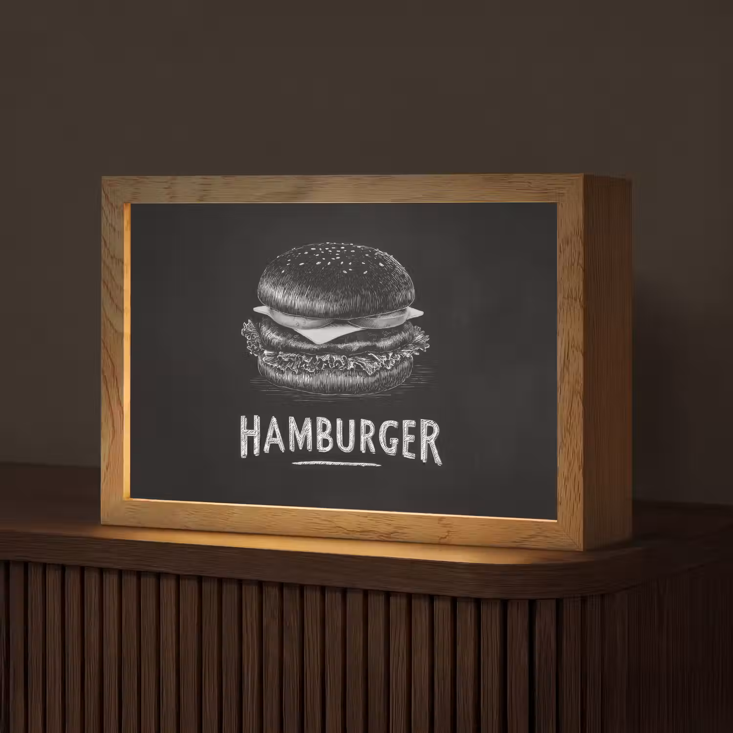 Hamburger - Krijttekst - Zwart - Wit Light Box met kabel (Tafellamp) klein -z3d_website