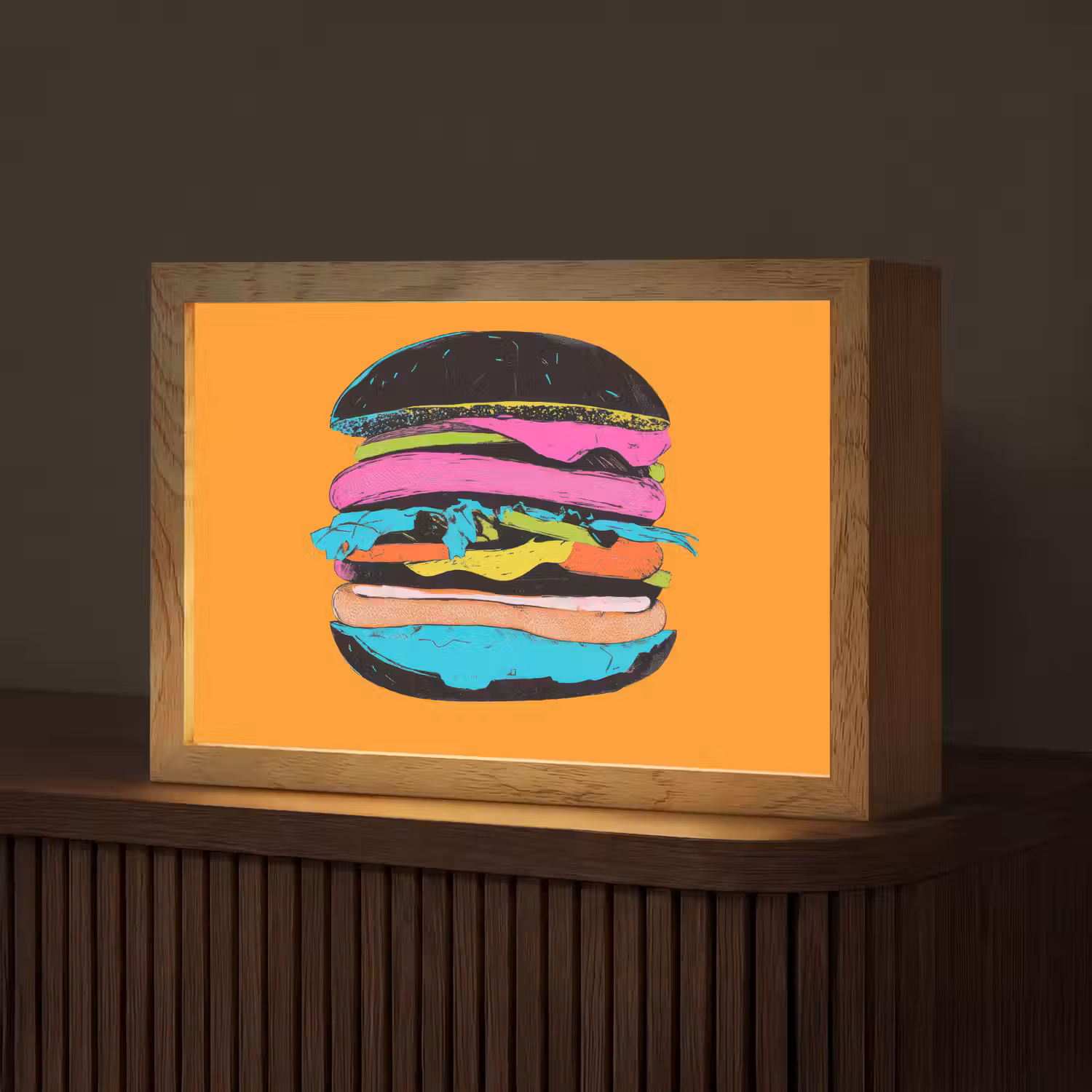Hamburger - Kleurrijk - Speels Light Box met kabel (Tafellamp) klein -z3d_website