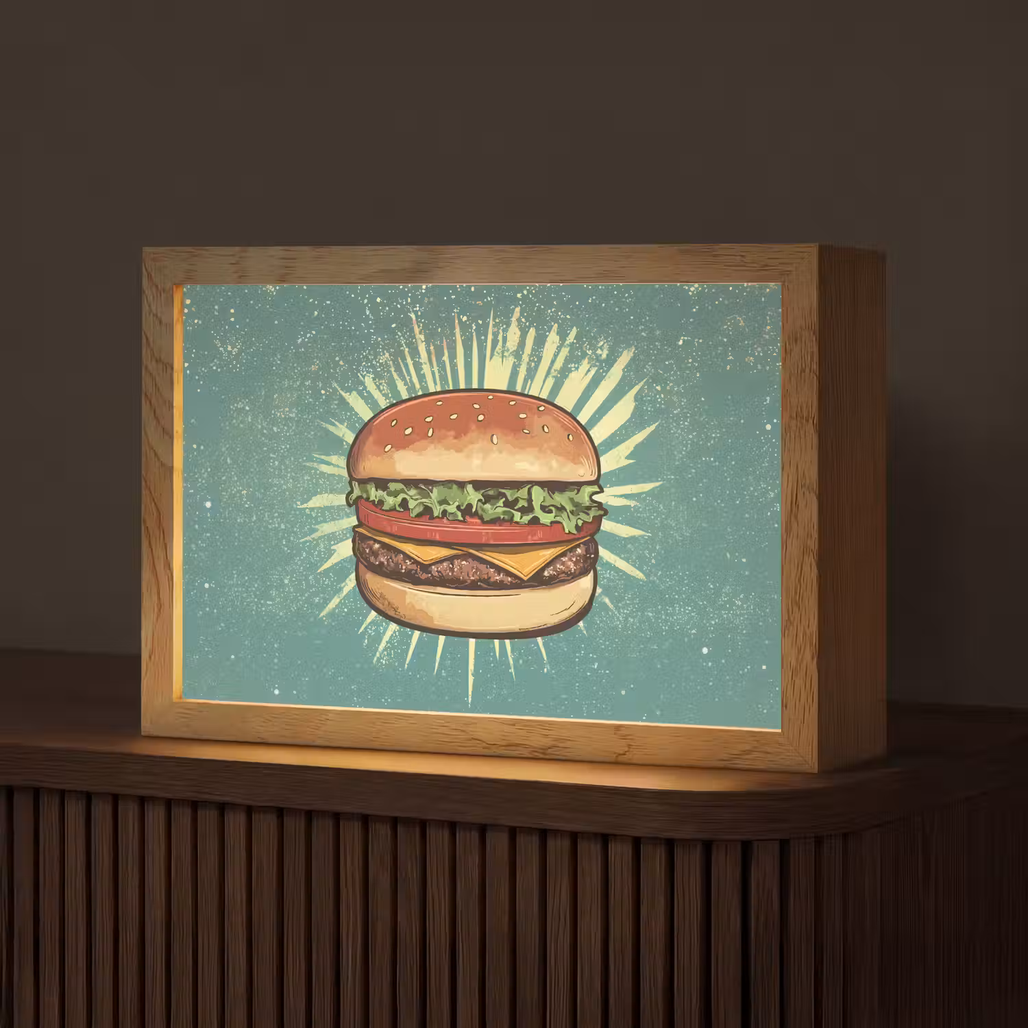 Hamburger - Illustratie - Sla - Kaas Light Box met kabel (Tafellamp) klein -z3d_website