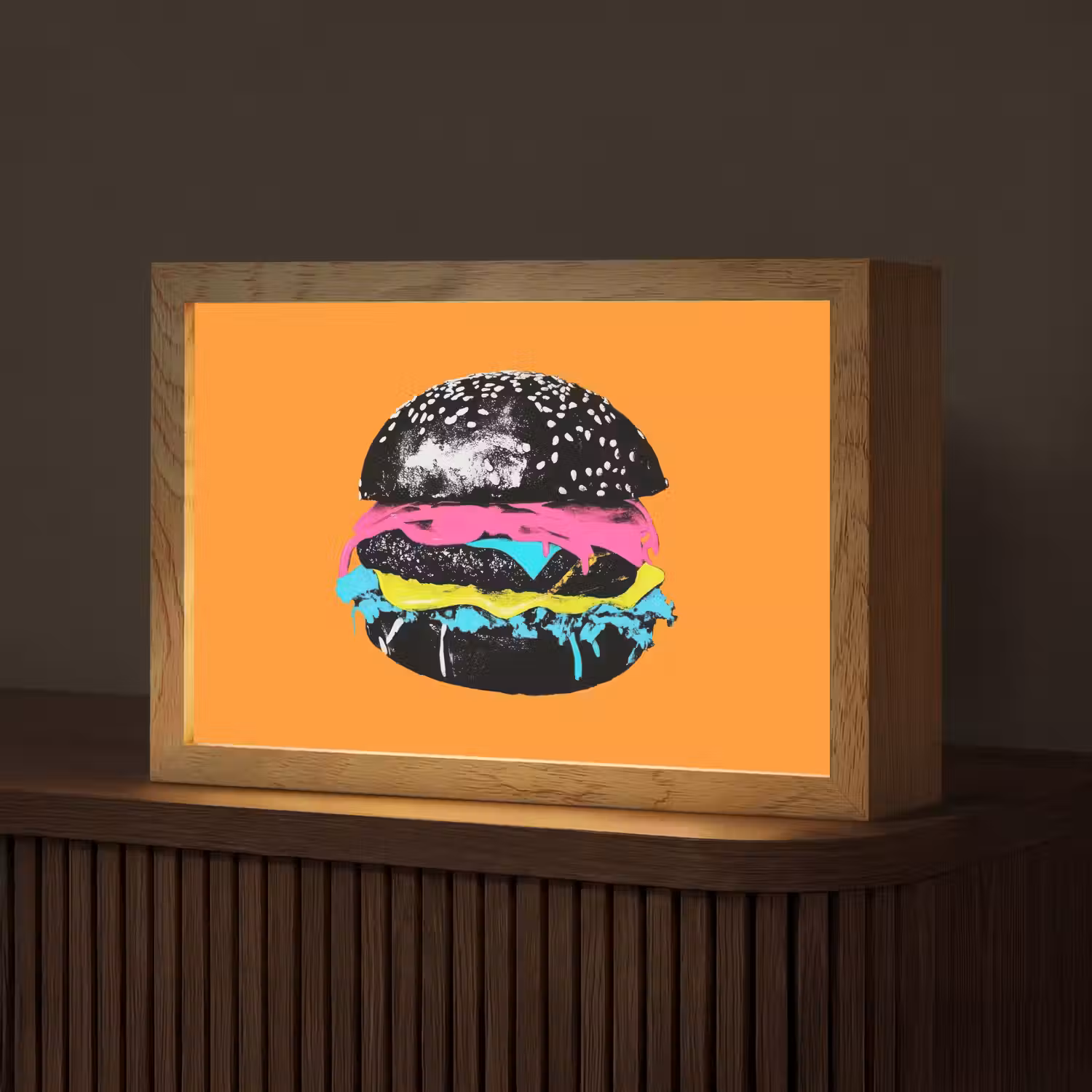 Hamburger - Oranje - Neon - popart Light Box met kabel (Tafellamp) klein -z3d_website