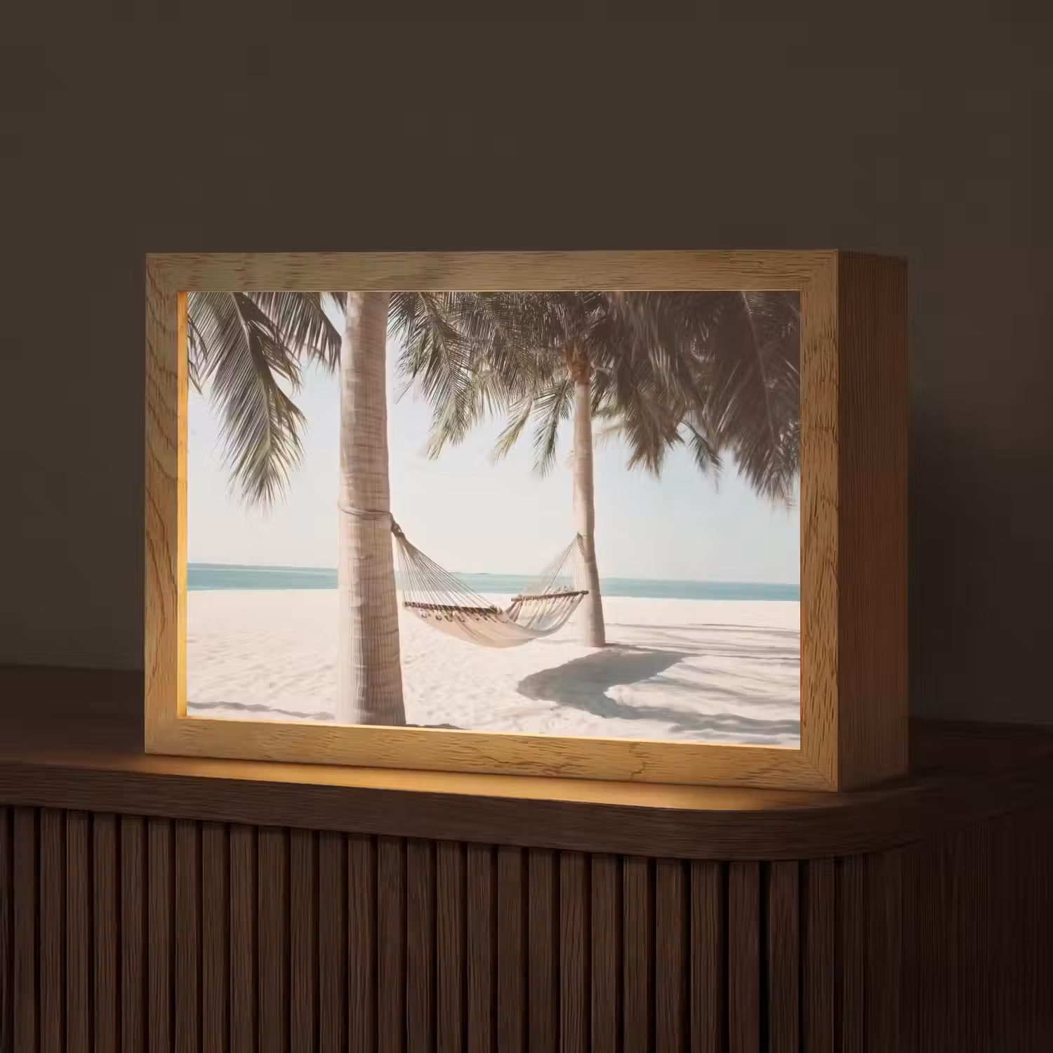 Hangmat - Palmbomen - Strand - Zee Light Box met kabel (Tafellamp) klein -z3d_website
