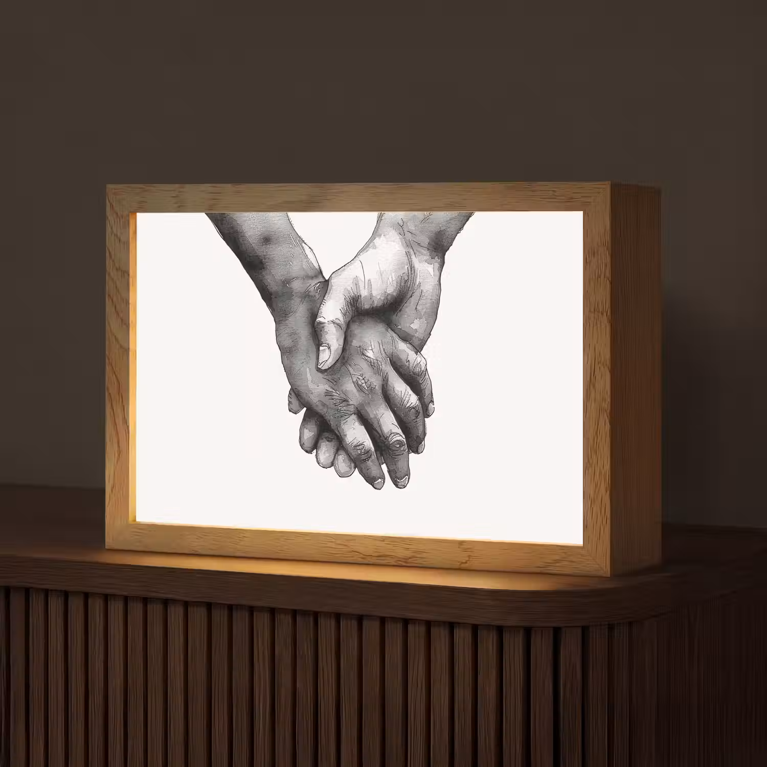 Handen - Zwart wit - Modern - Kunst Light Box met kabel (Tafellamp) klein -z3d_website