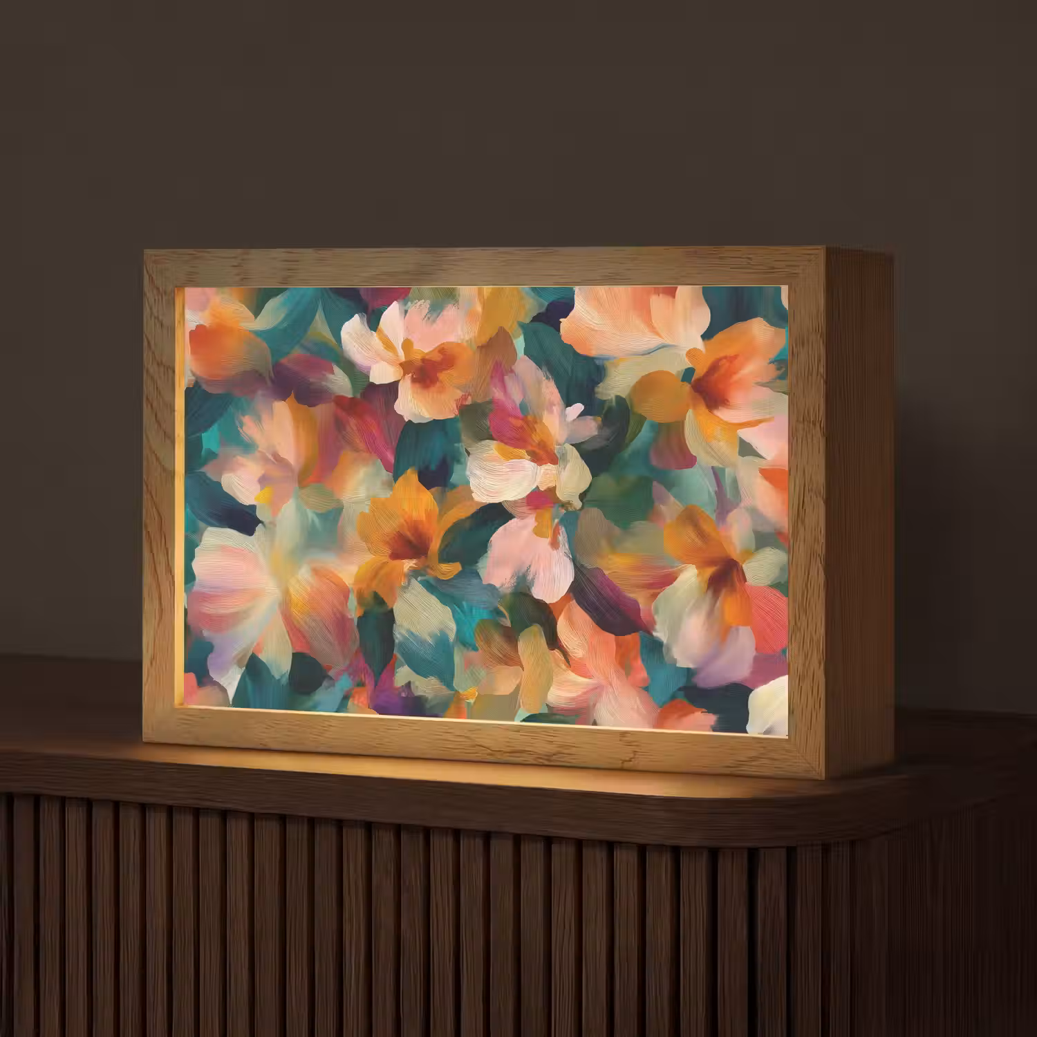 Harmonieus - Abstracte bloemen - Warme tinten Light Box met kabel (Tafellamp) klein -z3d_website