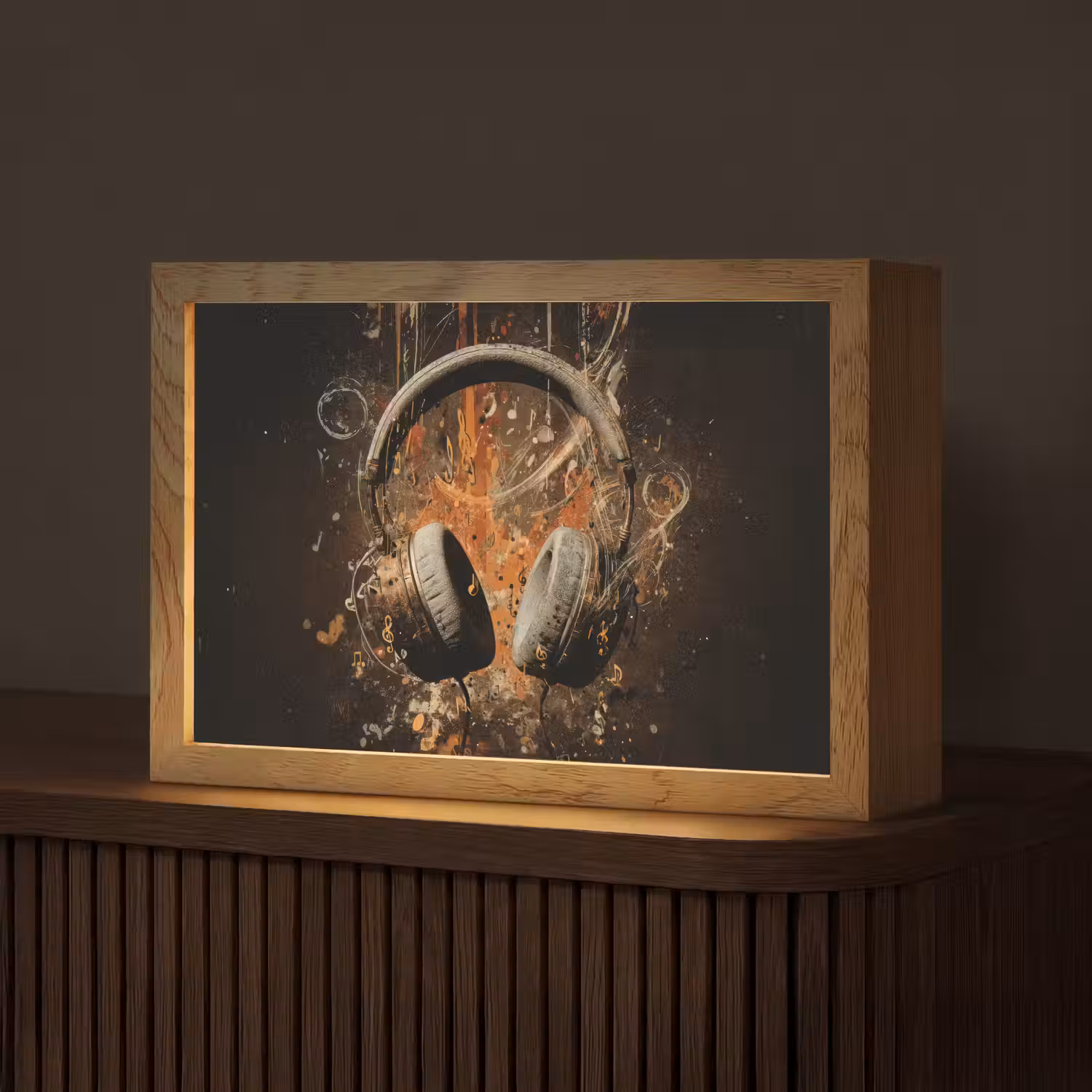 Koptelefoon - Bruin - Dynamische penseelstreken Light Box met kabel (Tafellamp) klein -z3d_website