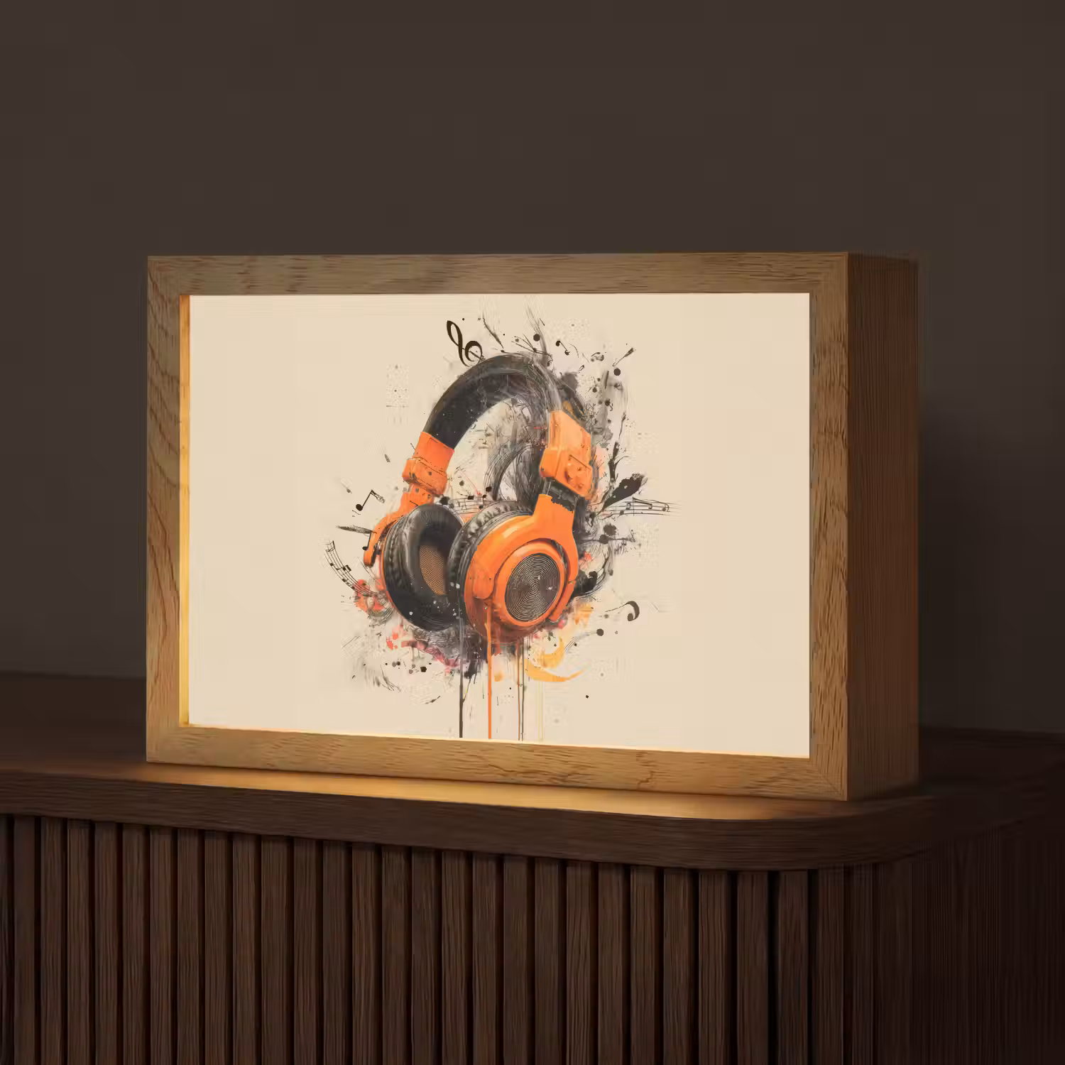 Koptelefoon - Oranje - Explosief Light Box met kabel (Tafellamp) klein -z3d_website