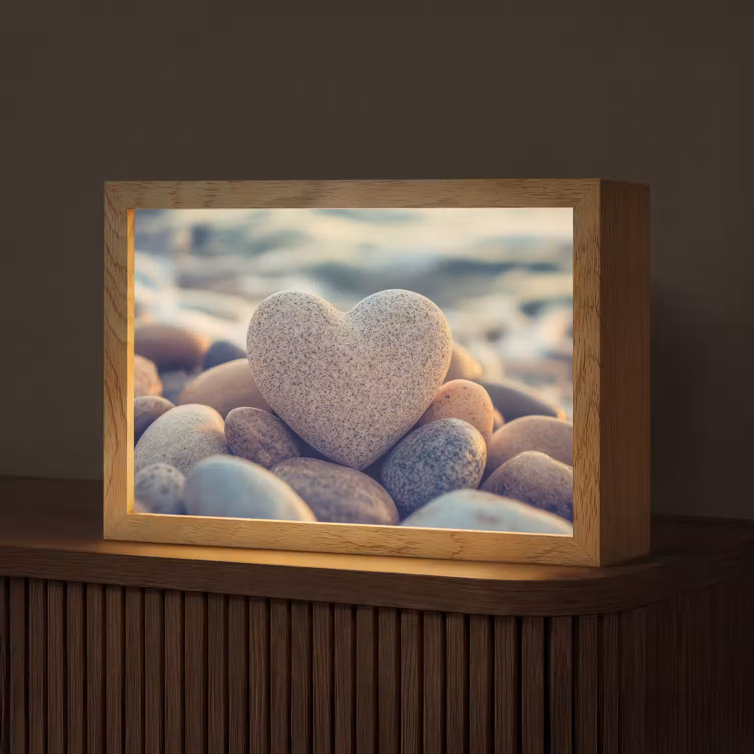 Hart - Stenen - Natuur - Keien - Zen - Kiezelstenen Light Box met kabel (Tafellamp) klein -z3d_website
