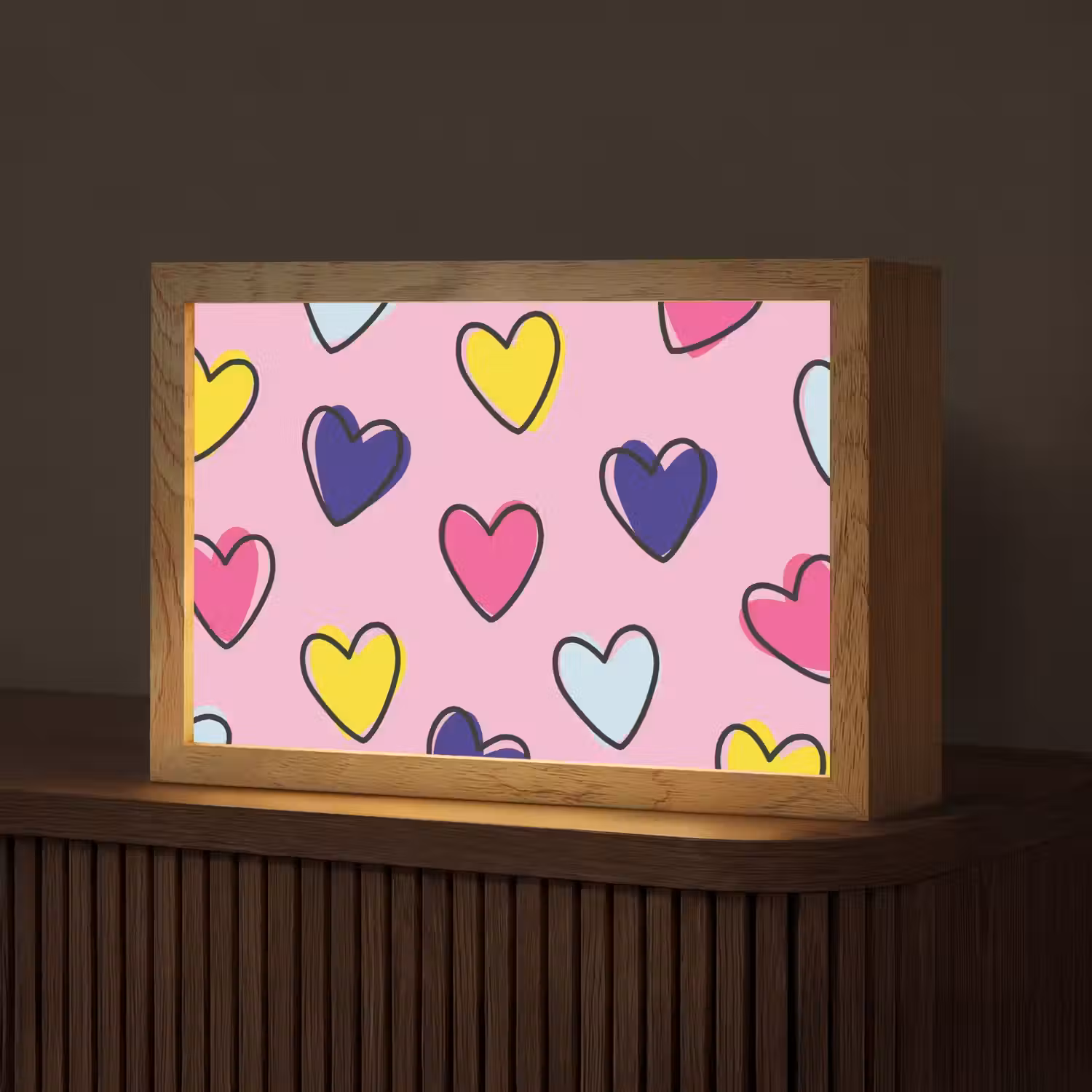 Hartjes - Valentijn - Patroon - Kleurrijk Light Box met kabel (Tafellamp) klein -z3d_website