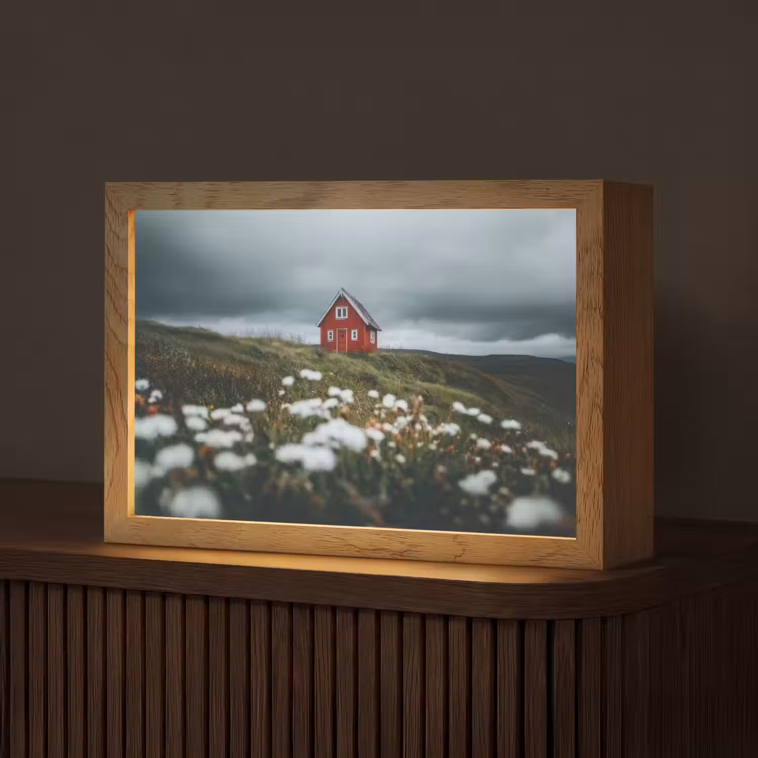 Heuvel - Huisje - Bloemen - Wit Light Box met kabel (Tafellamp) klein -z3d_website