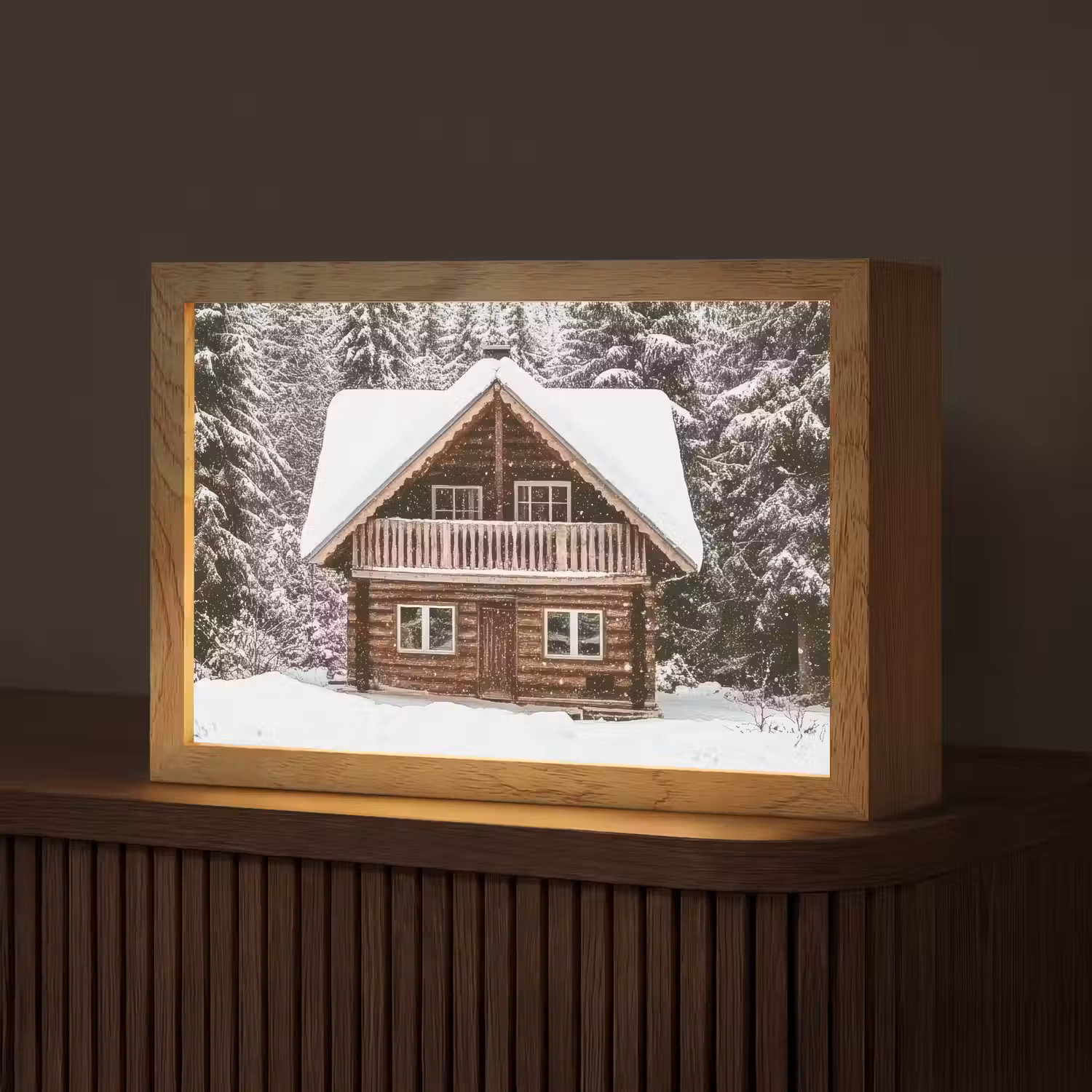Huis - Bos - Winter - Natuur - Sneeuw Light Box met kabel (Tafellamp) klein -z3d_website