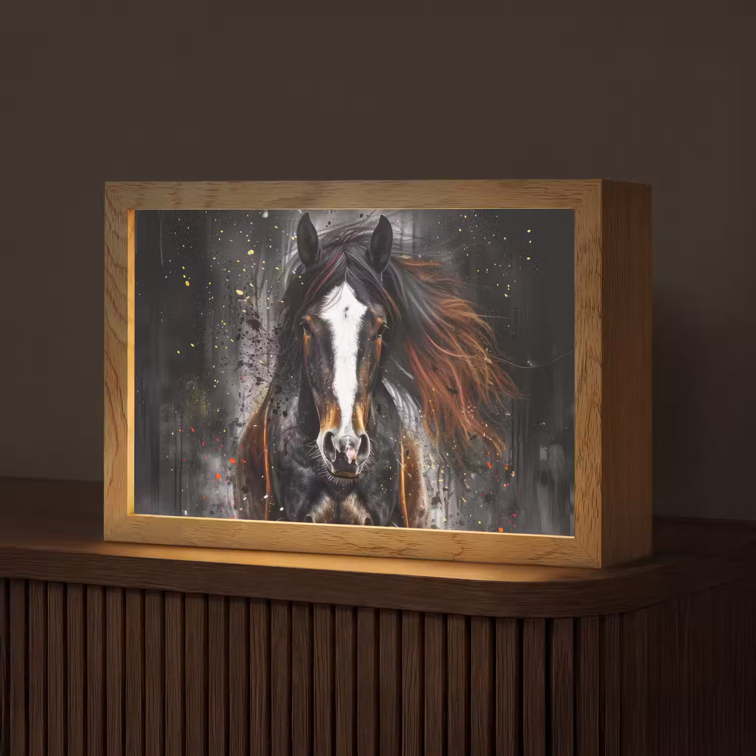 Paard - Dieren - Zwart - Luxe - Modern Light Box met kabel (Tafellamp) klein -z3d_website