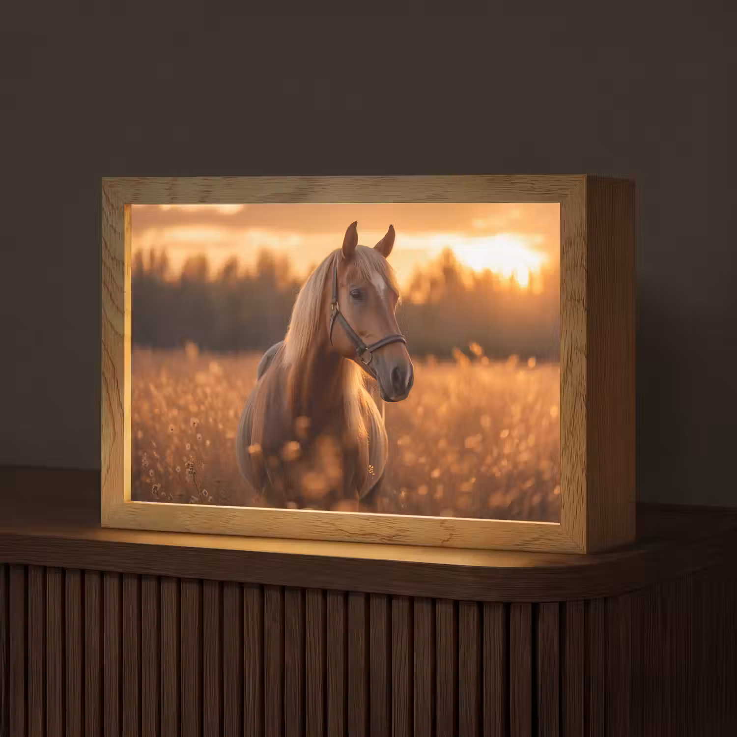 Paard - Natuur - Dier - Bruin - Dieren portret Light Box met kabel (Tafellamp) klein -z3d_website