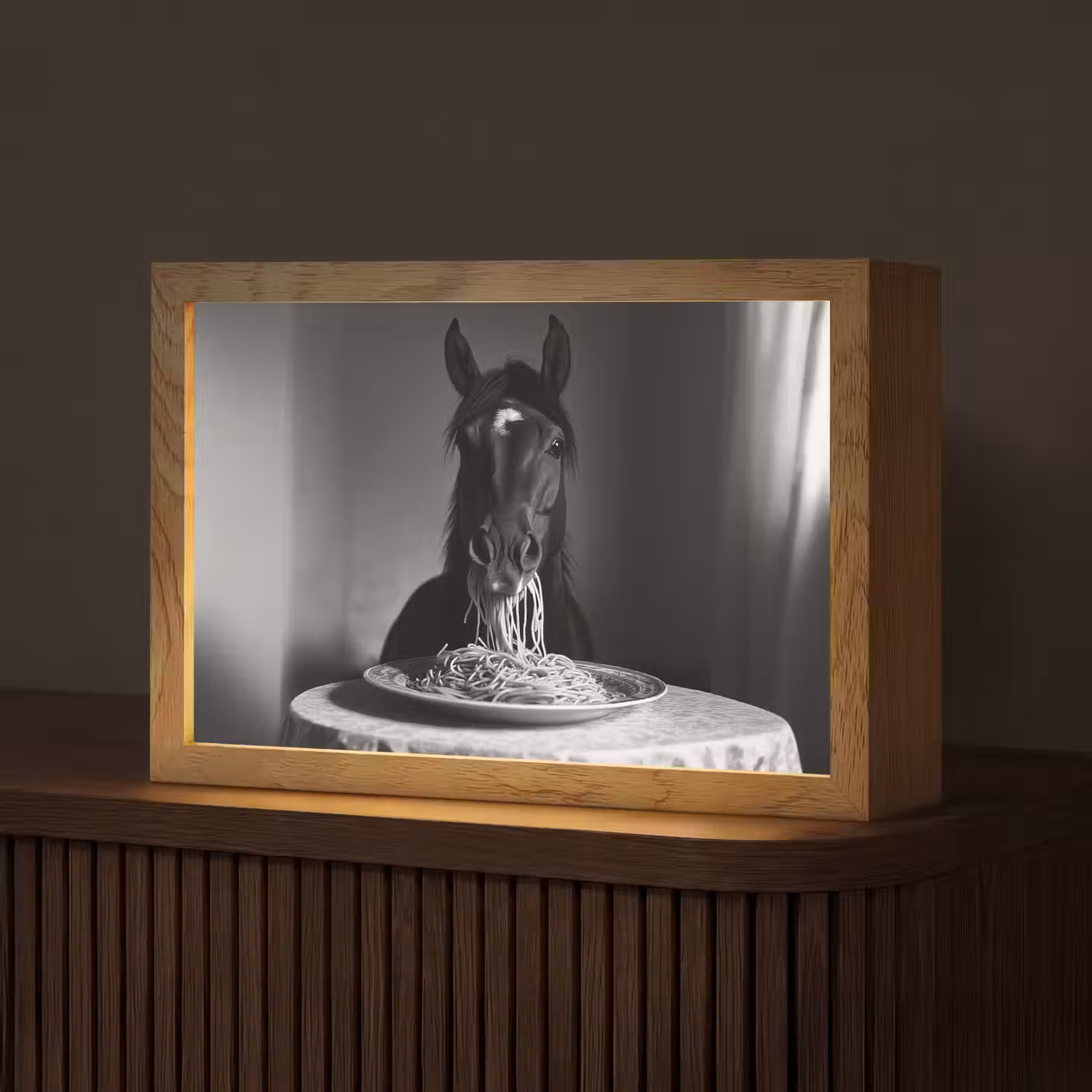 Paard - Bord - Pasta - Tafelkleed - Zwart Wit - Dieren Light Box met kabel (Tafellamp) klein -z3d_website