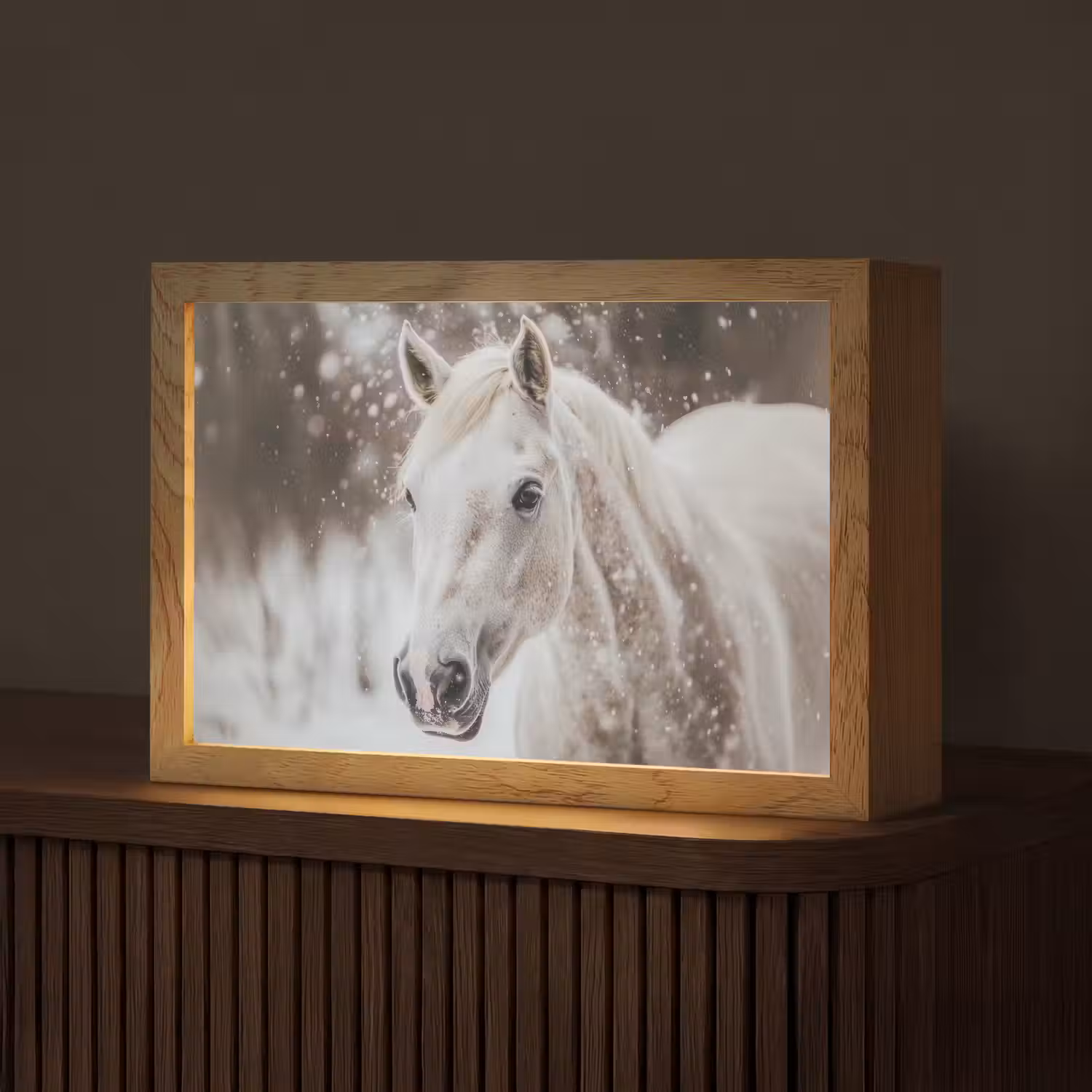 Paard - Wit - Winter - Natuur - Sneeuw - Dieren Light Box met kabel (Tafellamp) klein -z3d_website