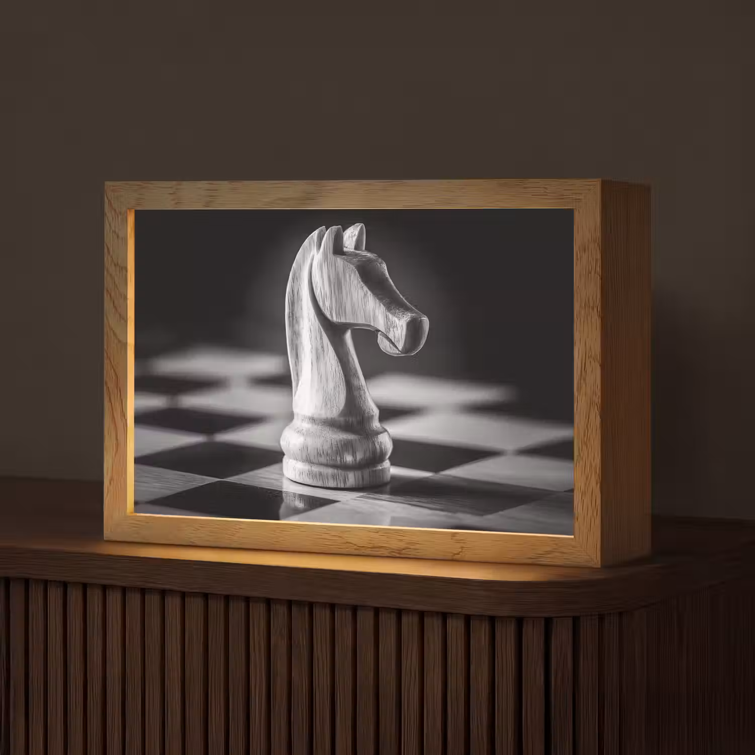 Paard - Hout - Schaalbord - Zwart Light Box met kabel (Tafellamp) klein -z3d_website