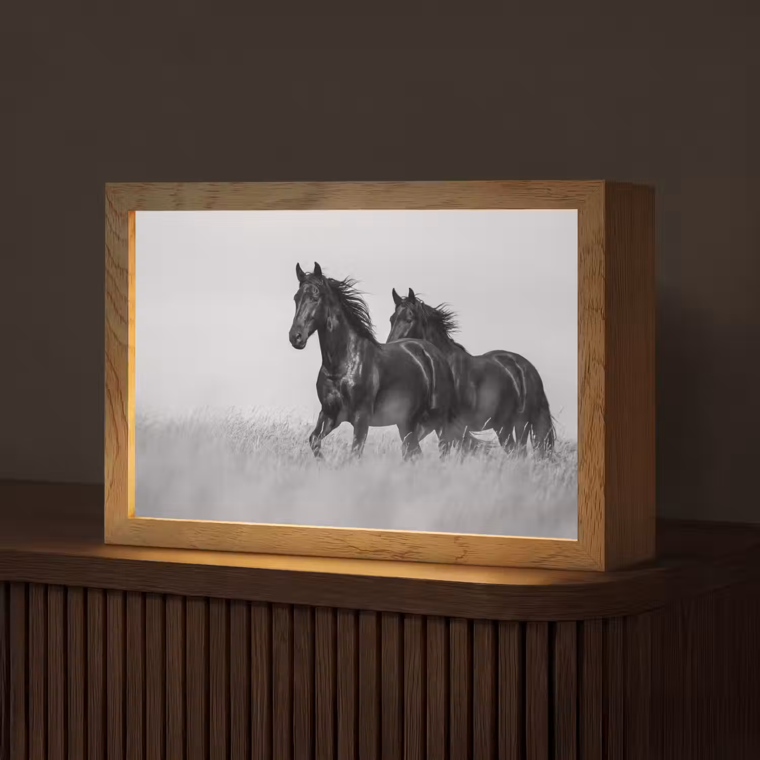 Paarden - Gras - Zwart - Wit Light Box met kabel (Tafellamp) klein -z3d_website