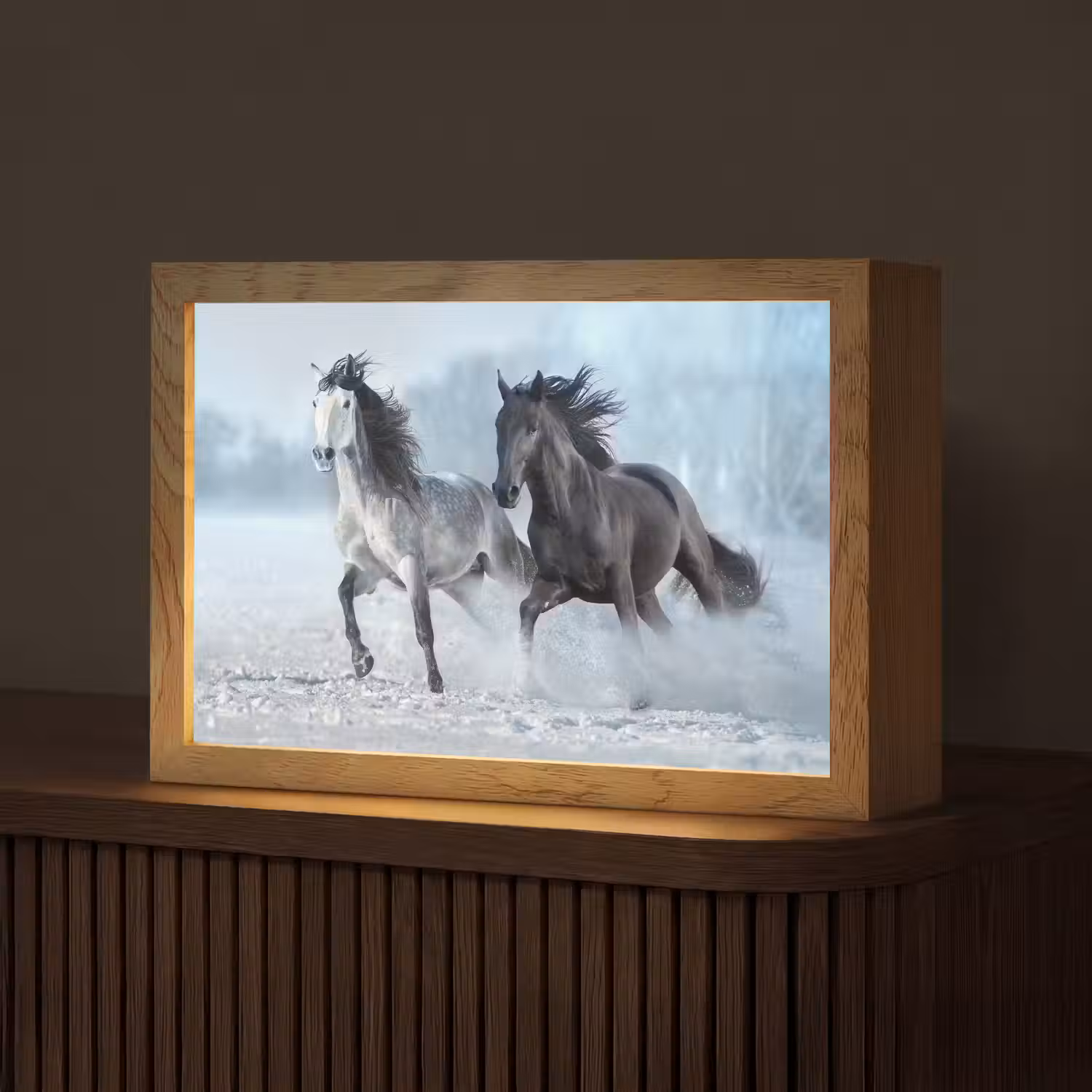 Paarden - Winter - Dieren - Natuur - Sneeuw Light Box met kabel (Tafellamp) klein -z3d_website