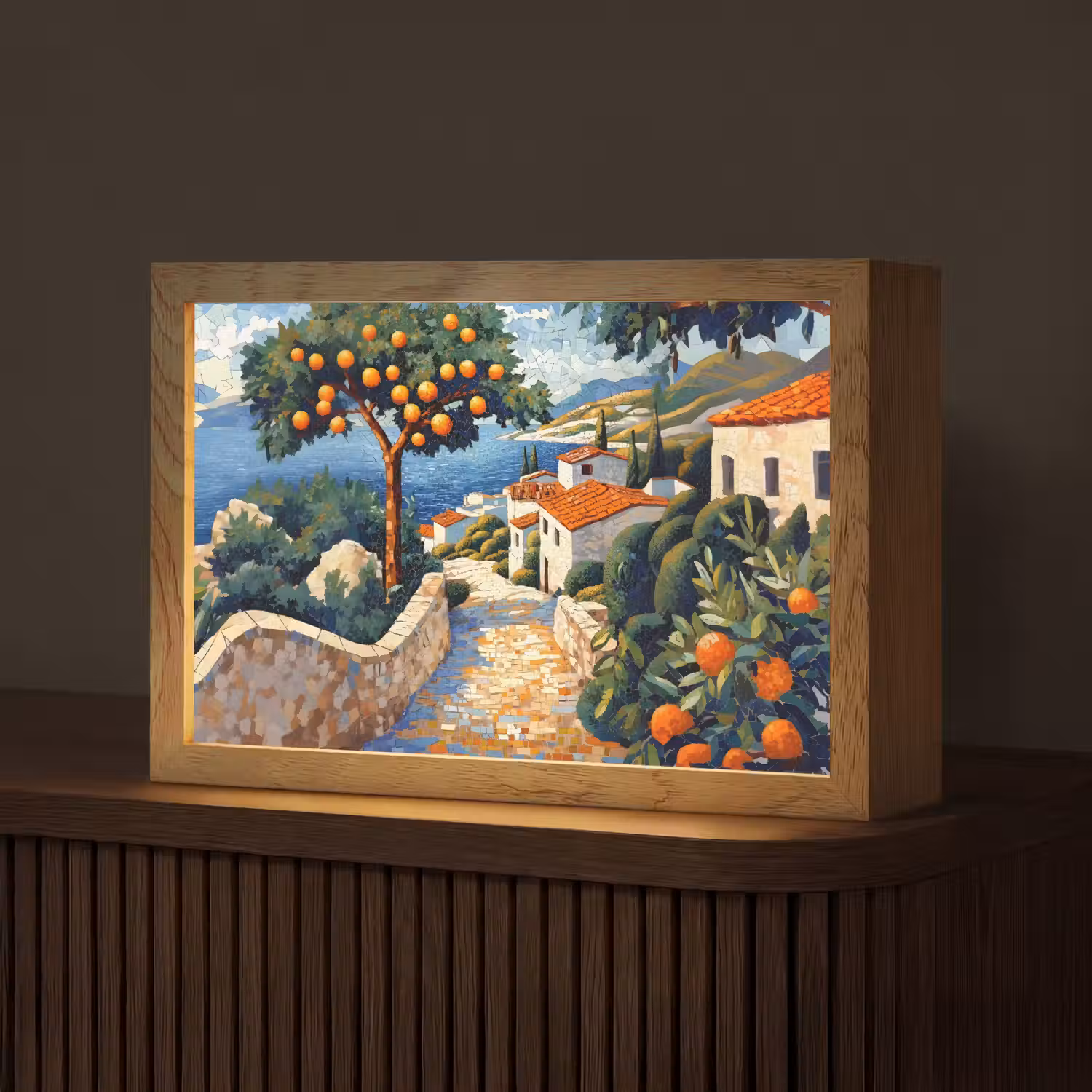 Huizen - Mozaïek - Sinaasappelbomen - Zee Light Box met kabel (Tafellamp) klein -z3d_website