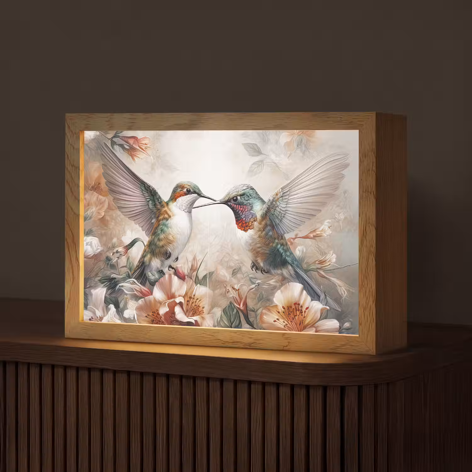 Kolibrie - Vogels - Bloemen - Natuur Light Box met kabel (Tafellamp) klein -z3d_website