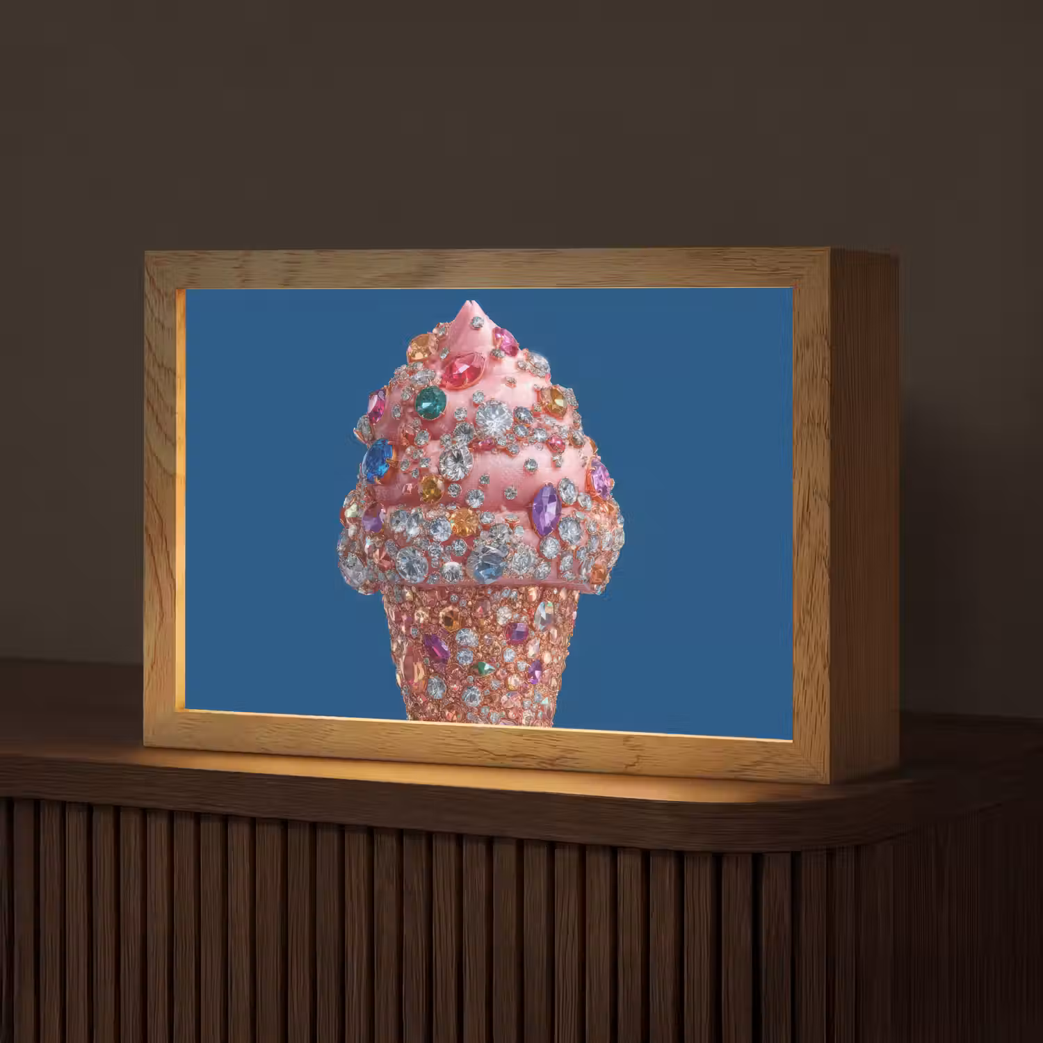 Ijsje - Hoorntje - Steentjes - Blauw Light Box met kabel (Tafellamp) klein -z3d_website