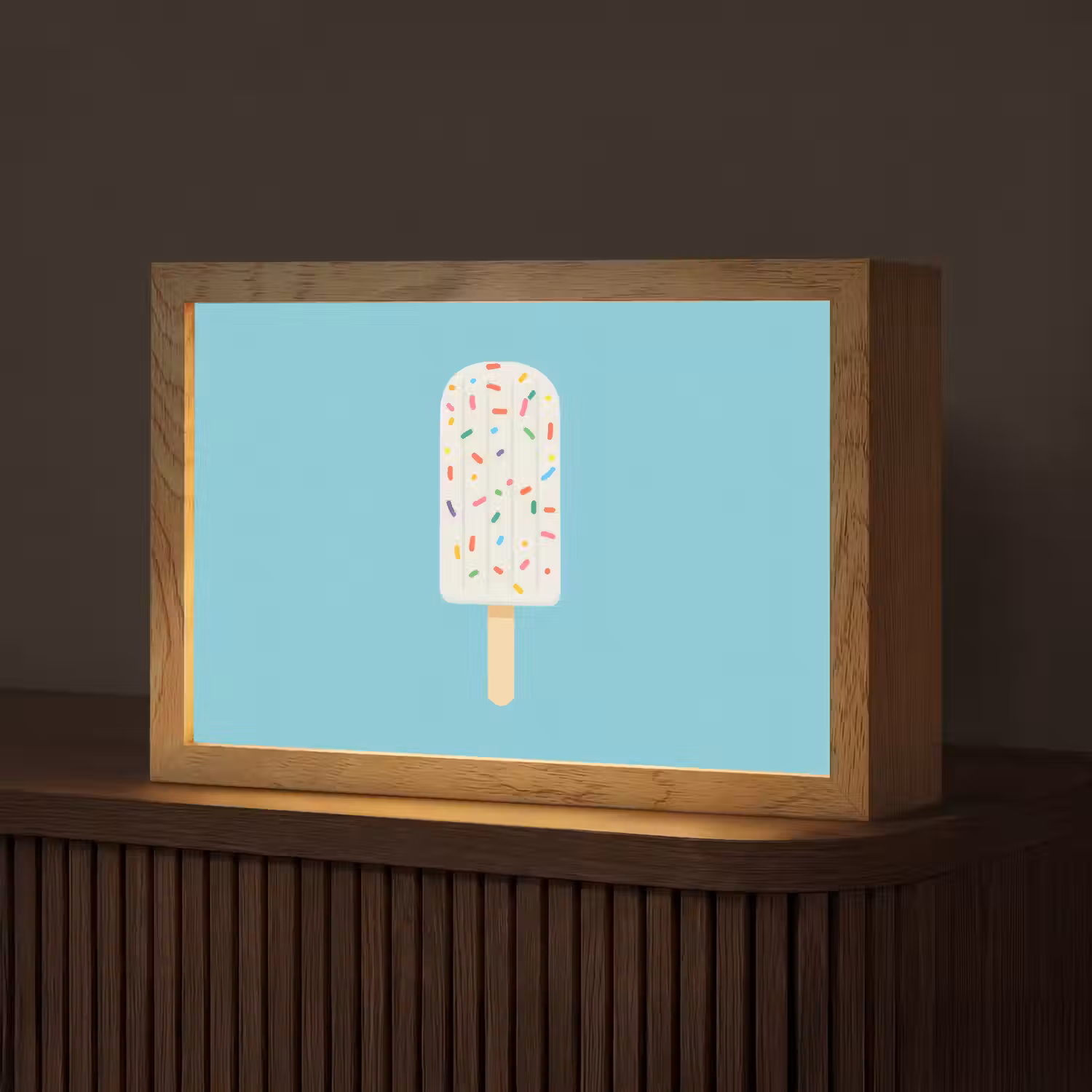 Ijsje - Stokje - Sprinkles - Lichtblauw Light Box met kabel (Tafellamp) klein -z3d_website