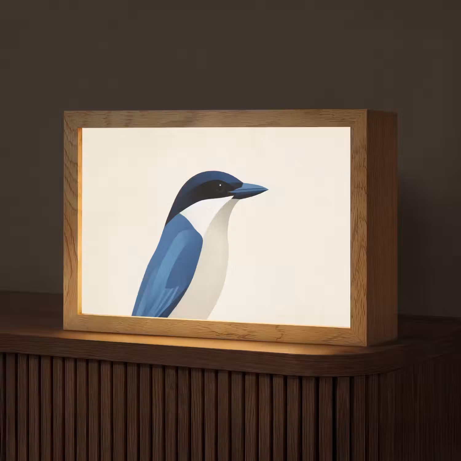 Illustratie - Blauw - Vogel Light Box met kabel (Tafellamp) klein -z3d_website